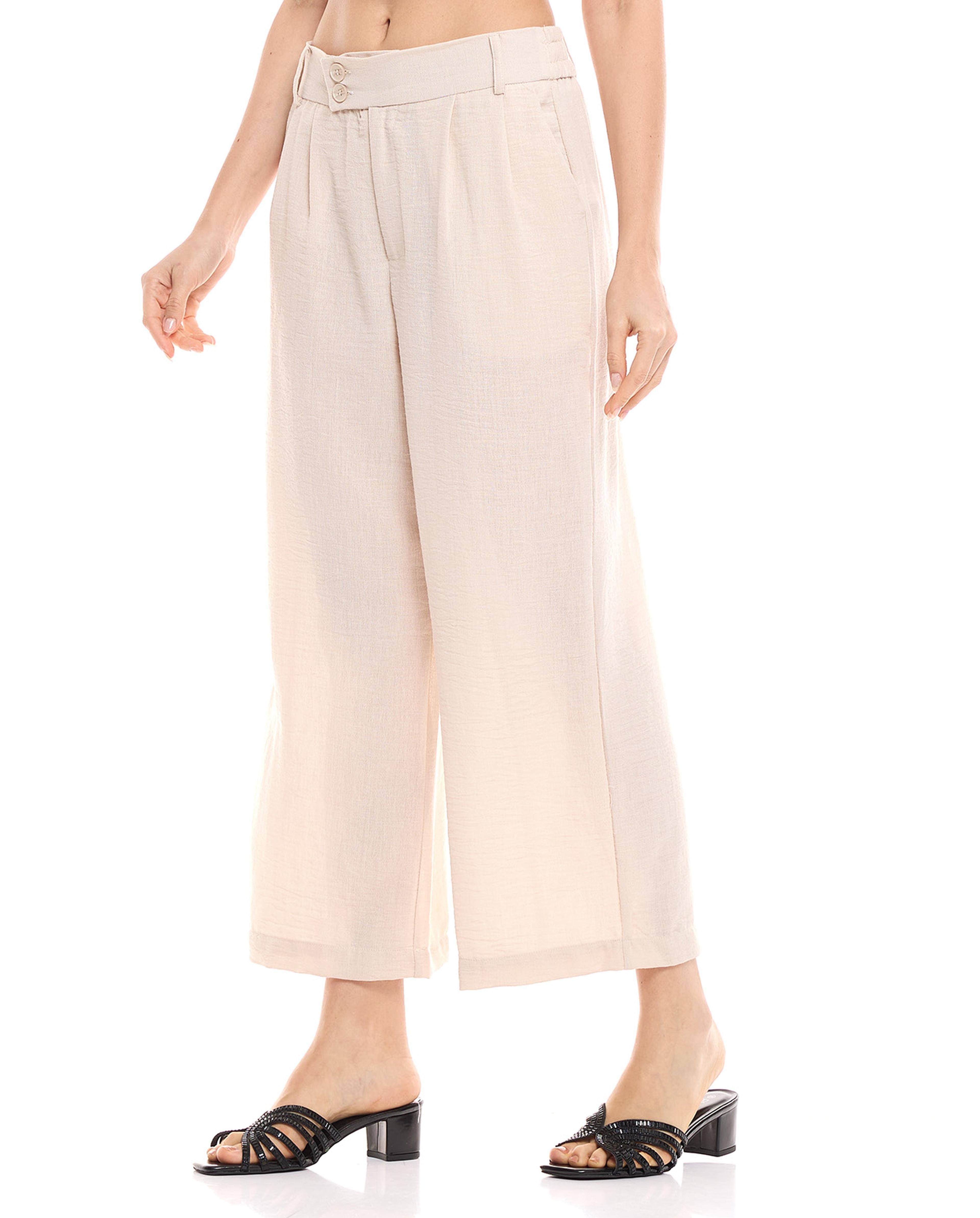 Crinkled Wide Leg Trousers with Elastic Waist