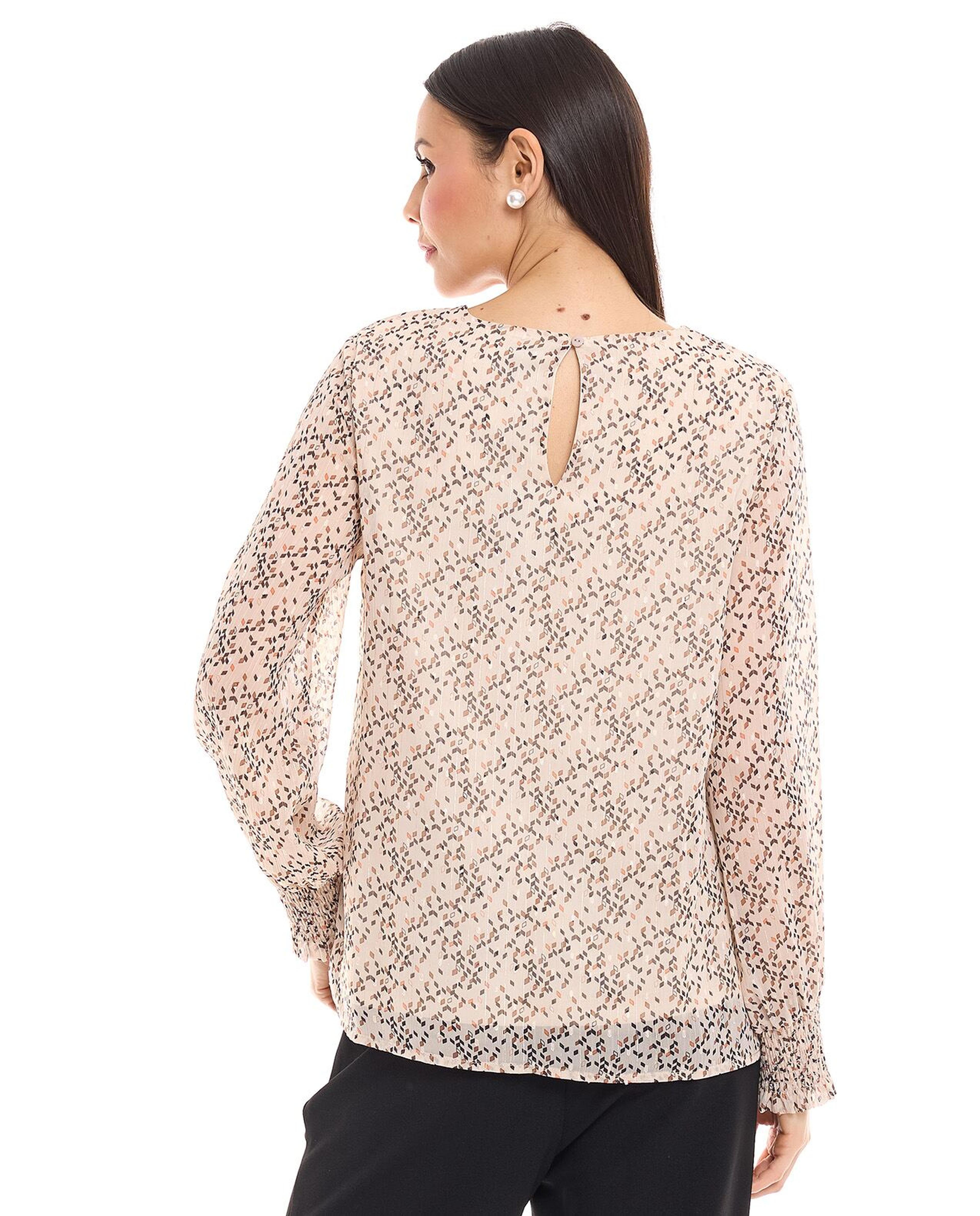 Printed Top with Crew Neck and Long Sleeves