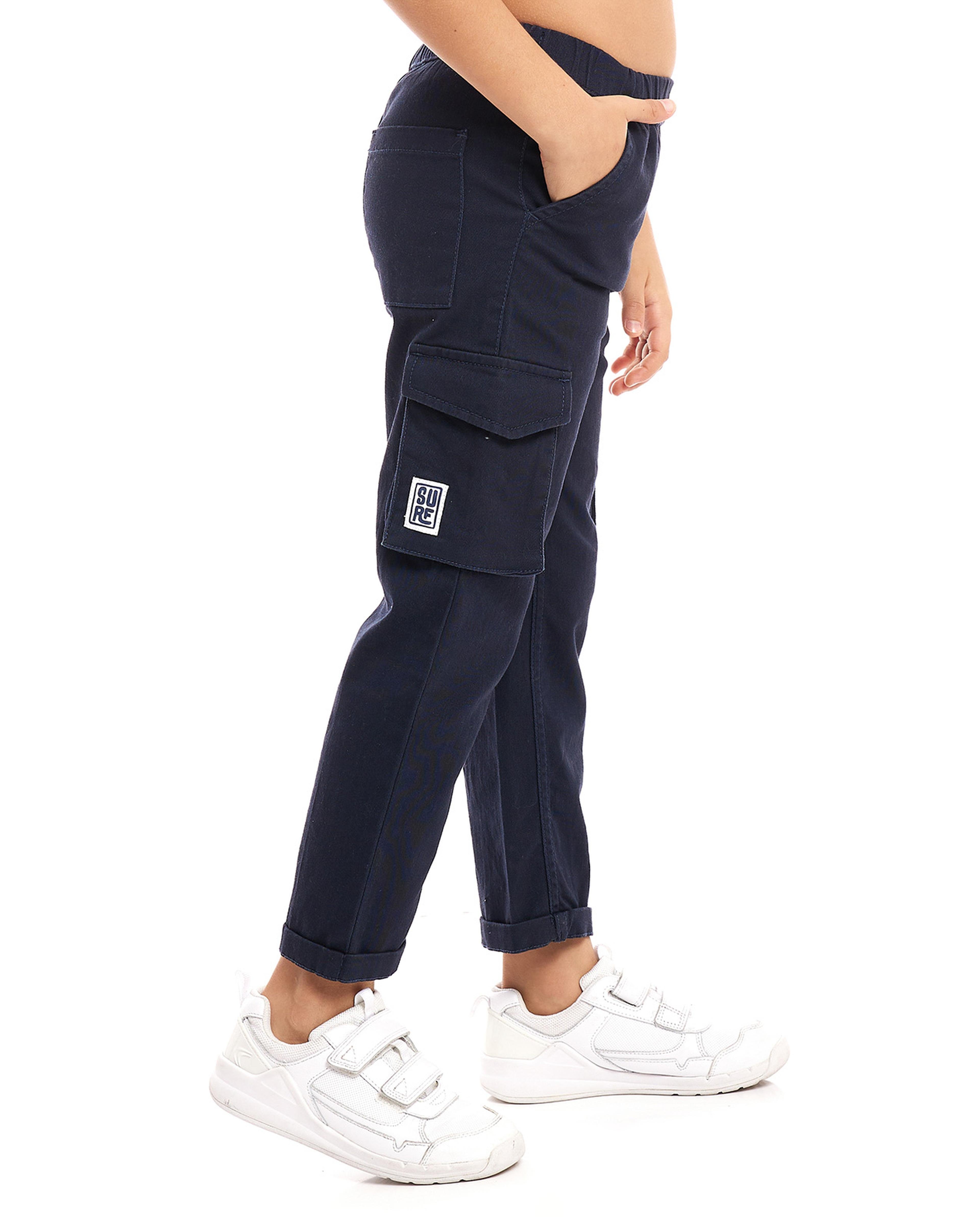 Solid Cargo Pants with Elastic Waist