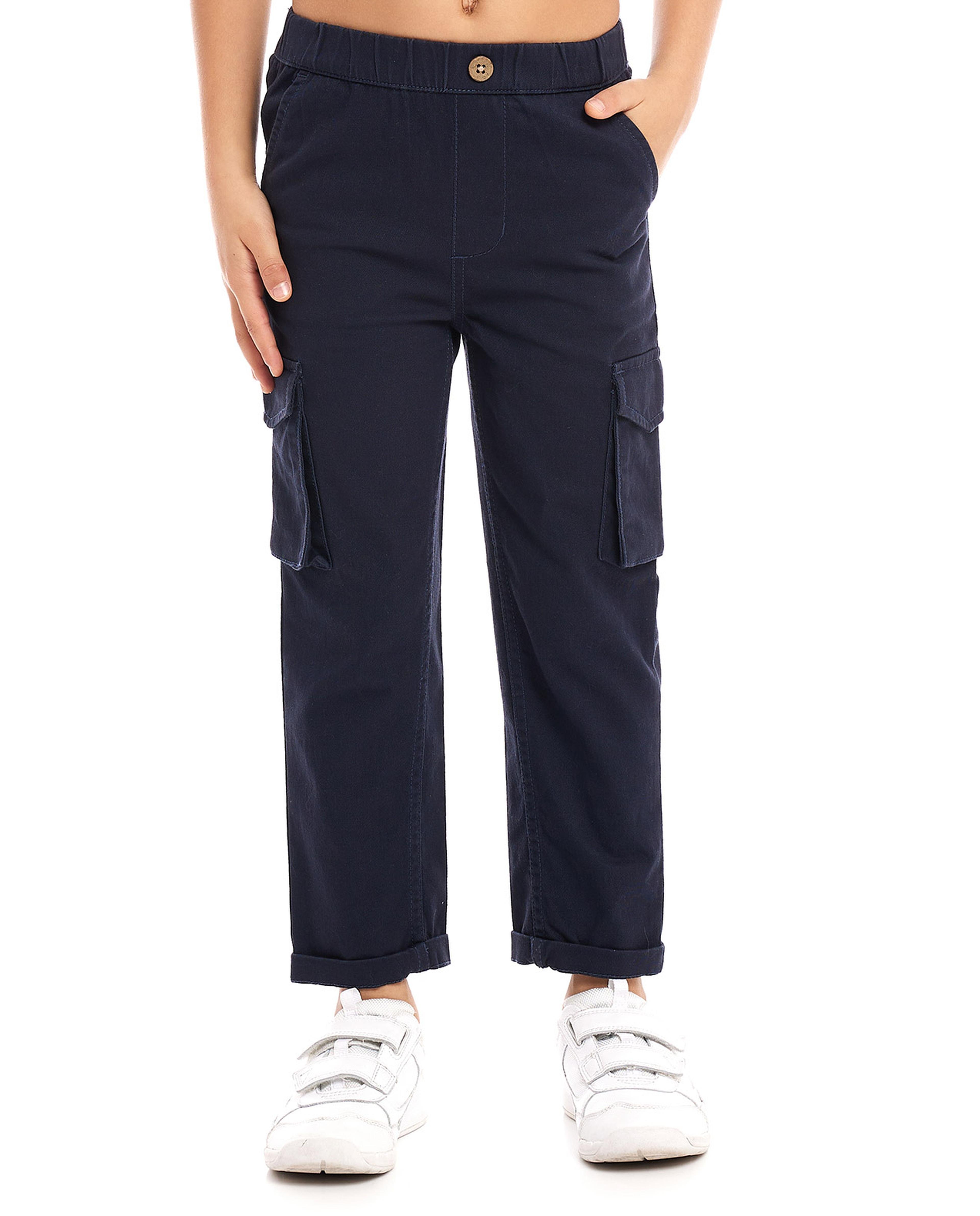 Solid Cargo Pants with Elastic Waist