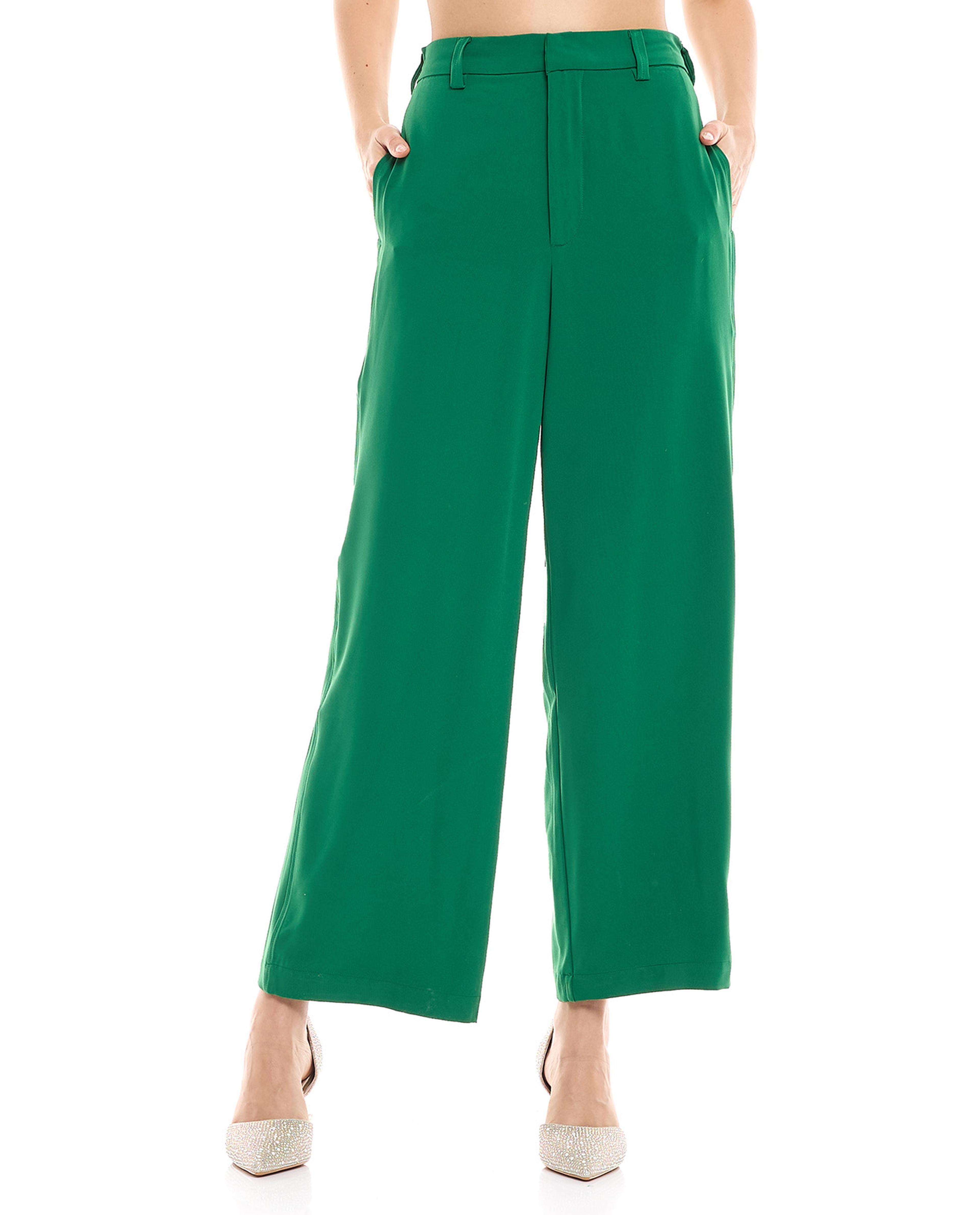 Solid Wide Leg Trousers with Button Closure