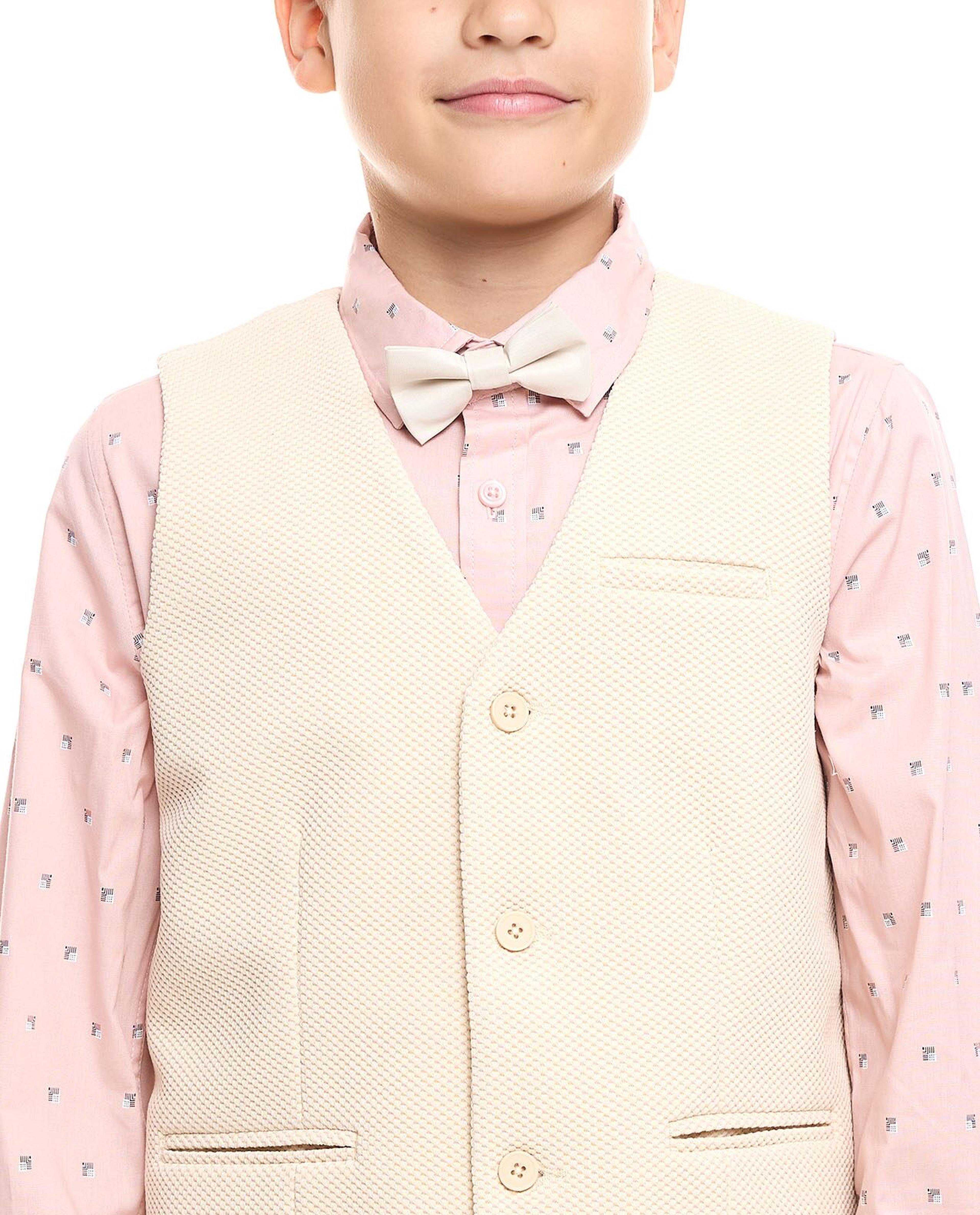 2 Piece Printed Shirt and Wasitcoat with Bow-Tie