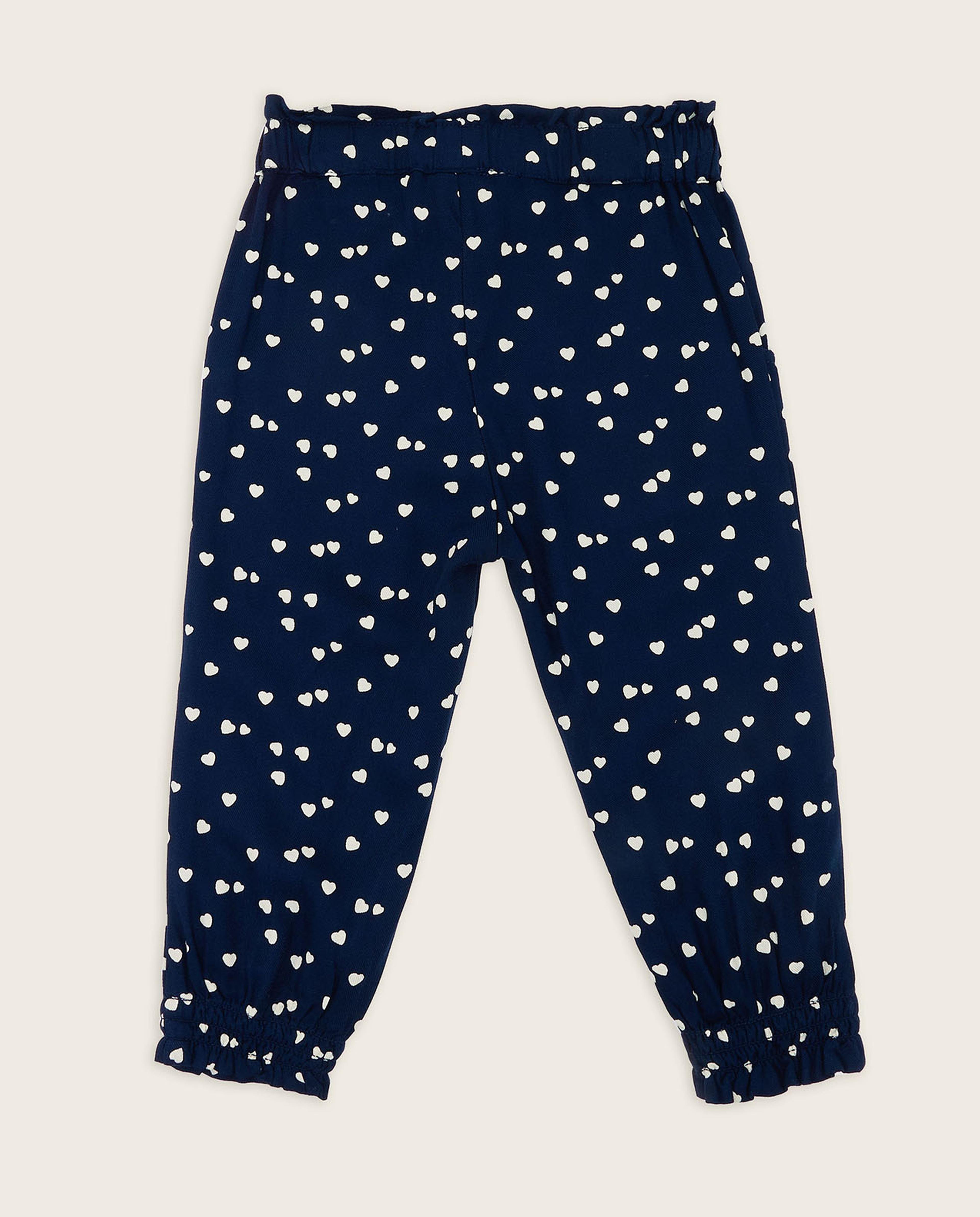 Heart Patterned Pants with Elastic Waist