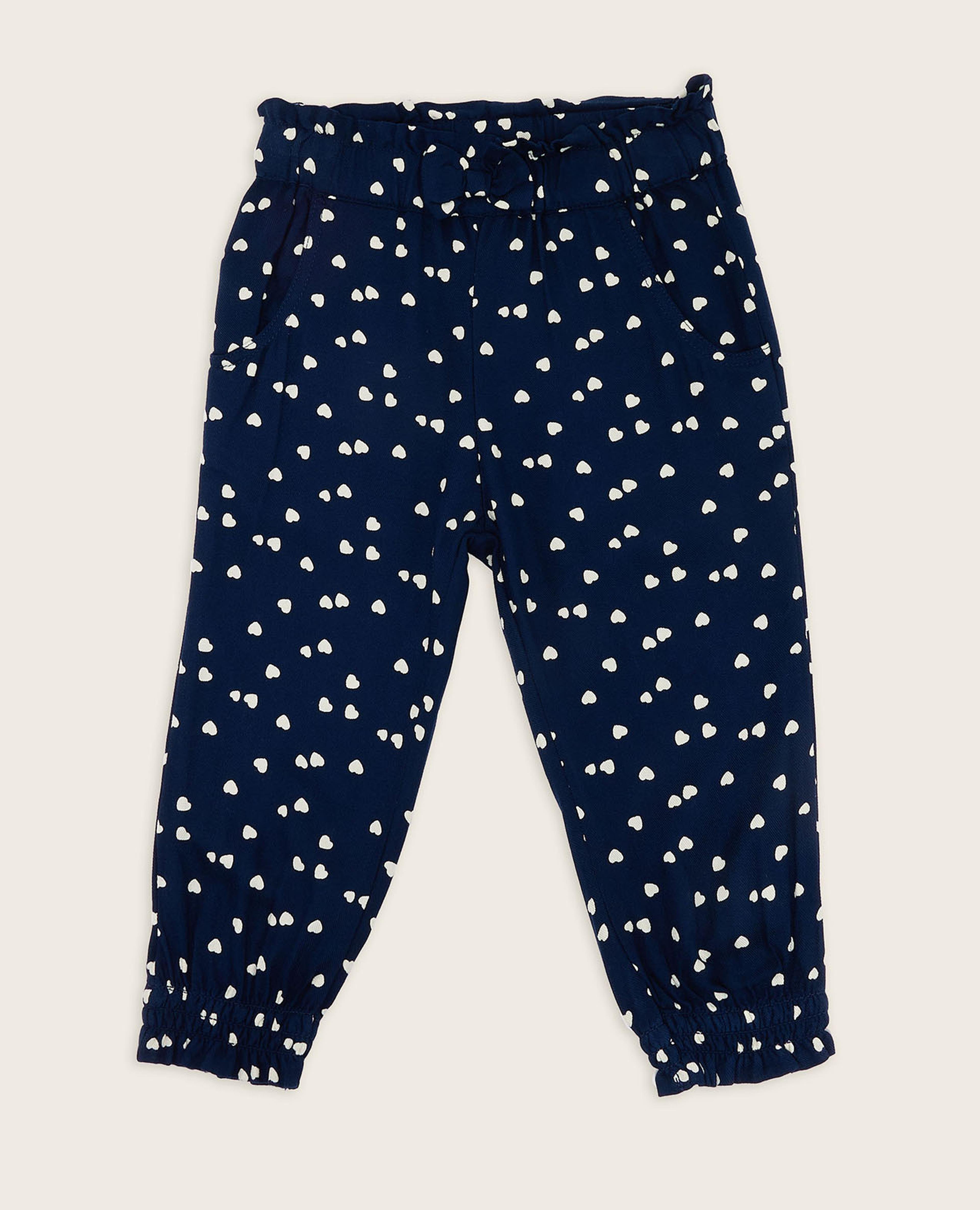 Heart Patterned Pants with Elastic Waist