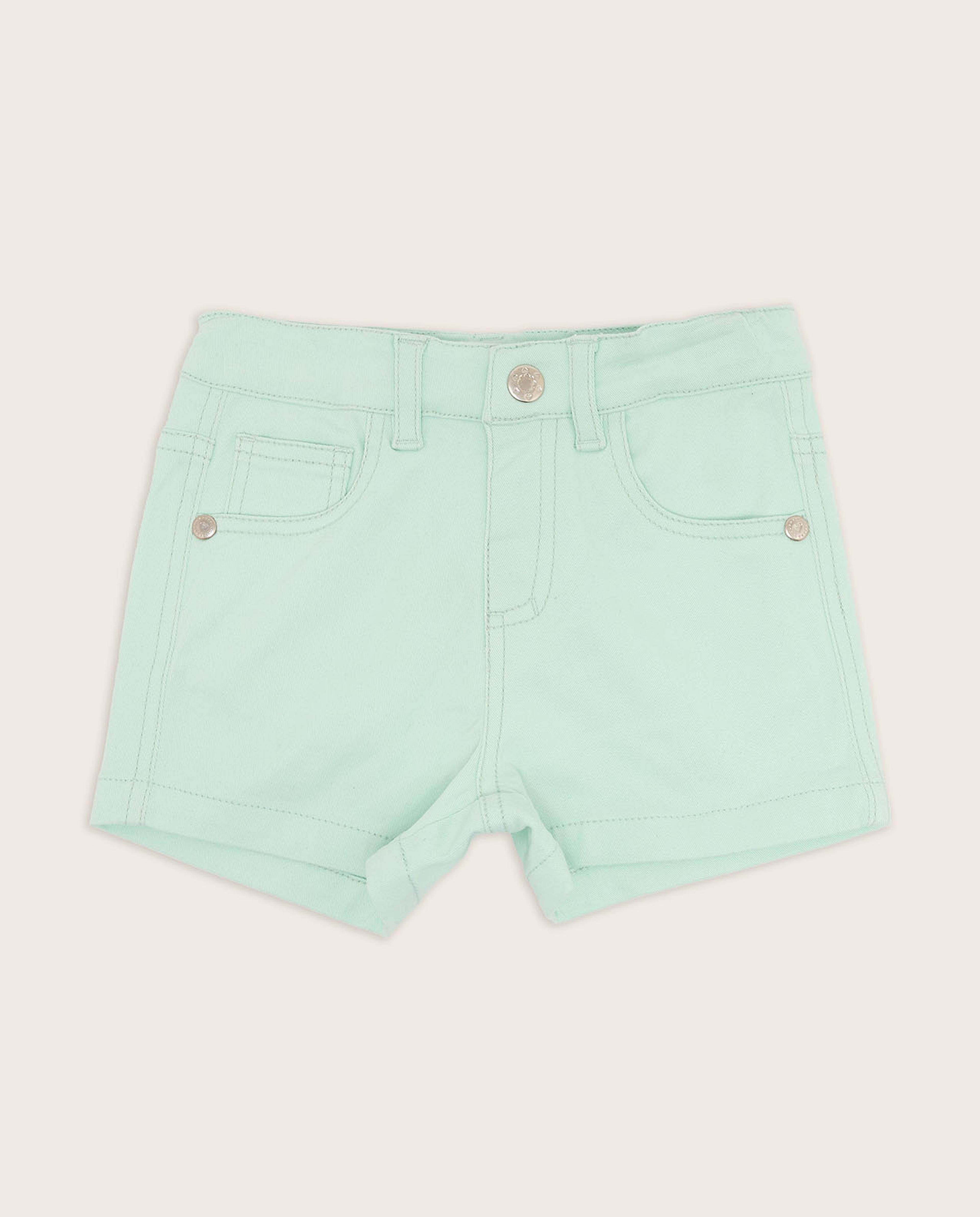 Solid Denim Shorts with Button Closure