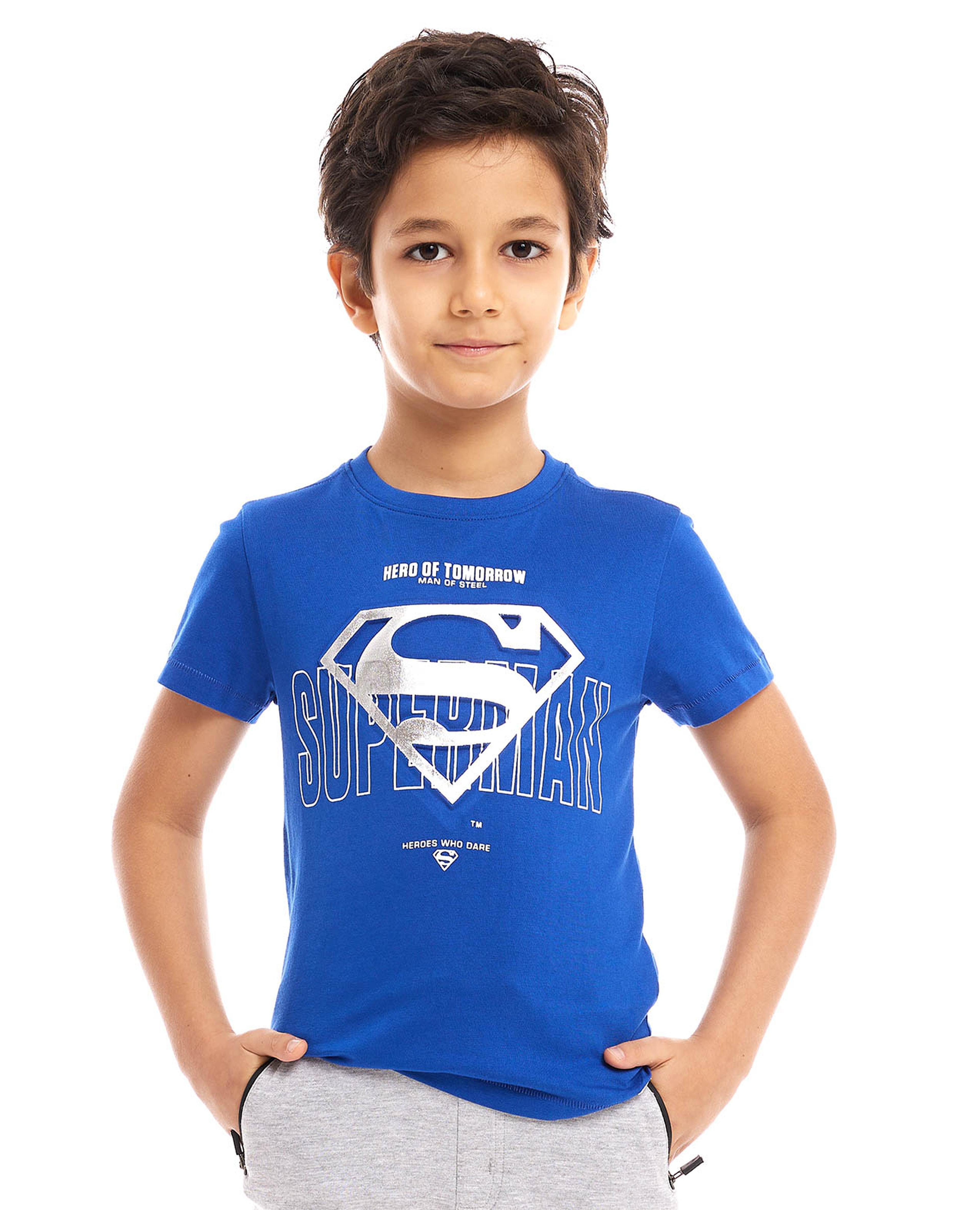 Superman Logo T-Shirt with Crew Neck and Short Sleeves