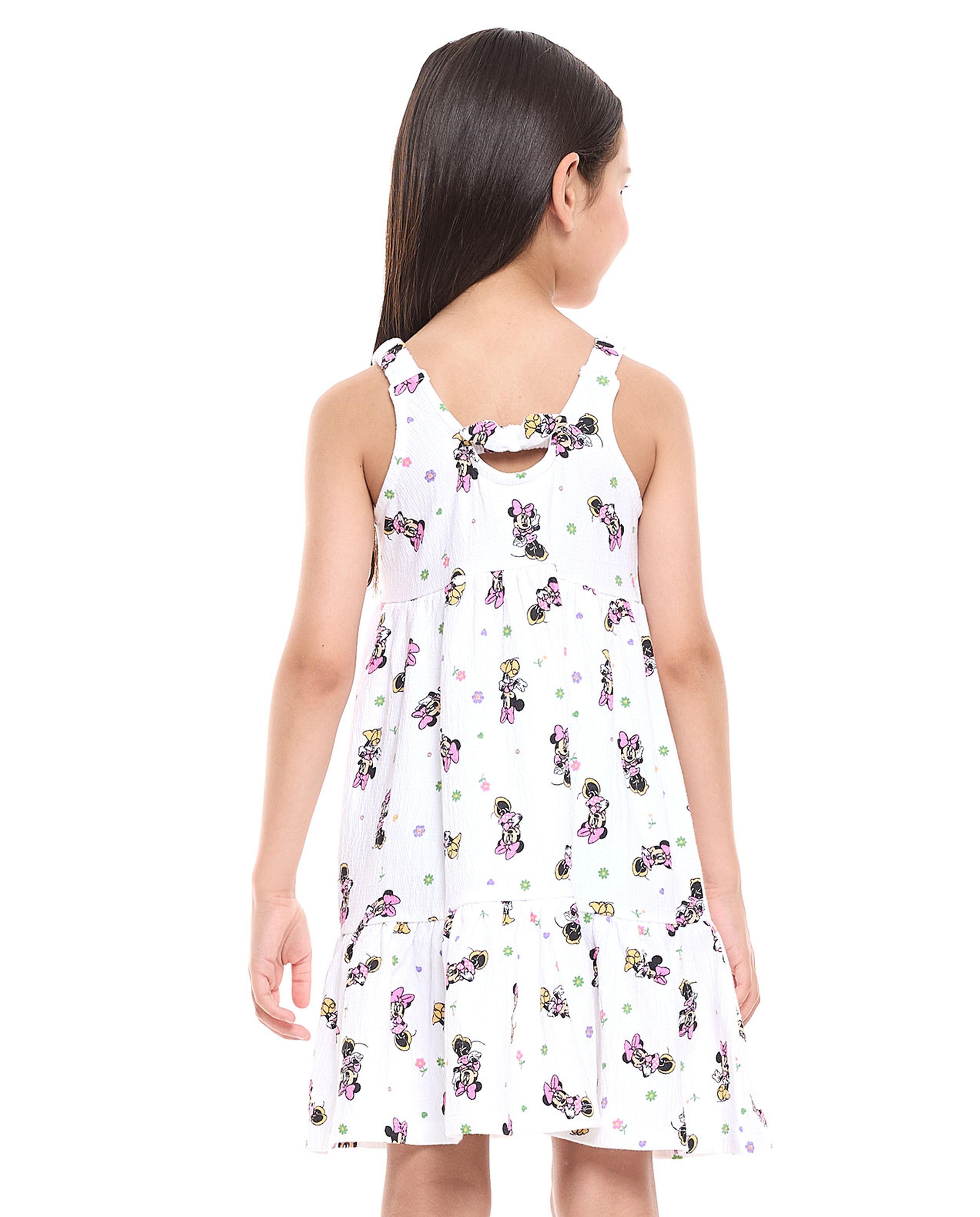 Minnie Mouse Print Strappy Fit and Flare Dress