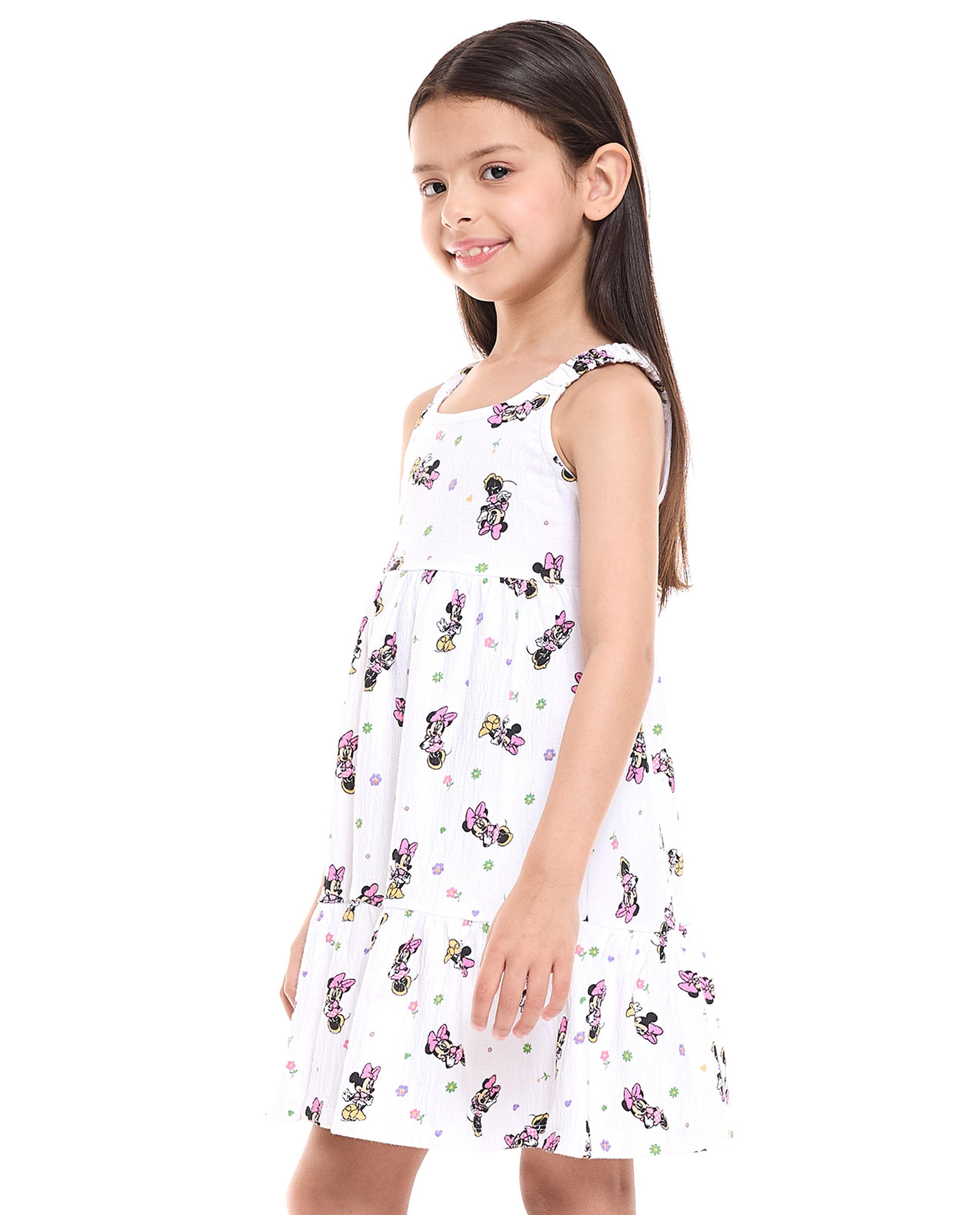 Minnie Mouse Print Strappy Fit and Flare Dress