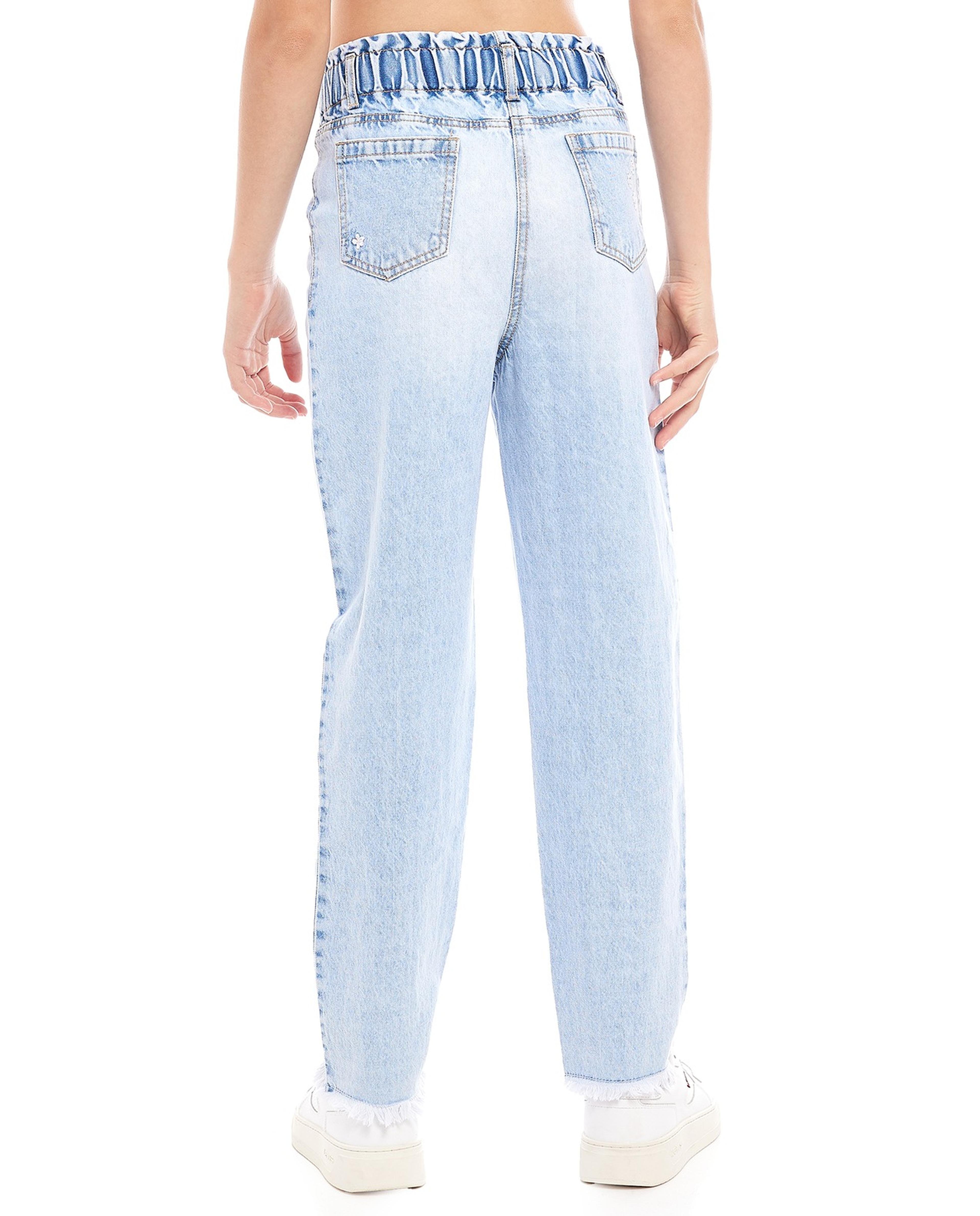 Embroidered Straight Fit Jeans with Button Closure