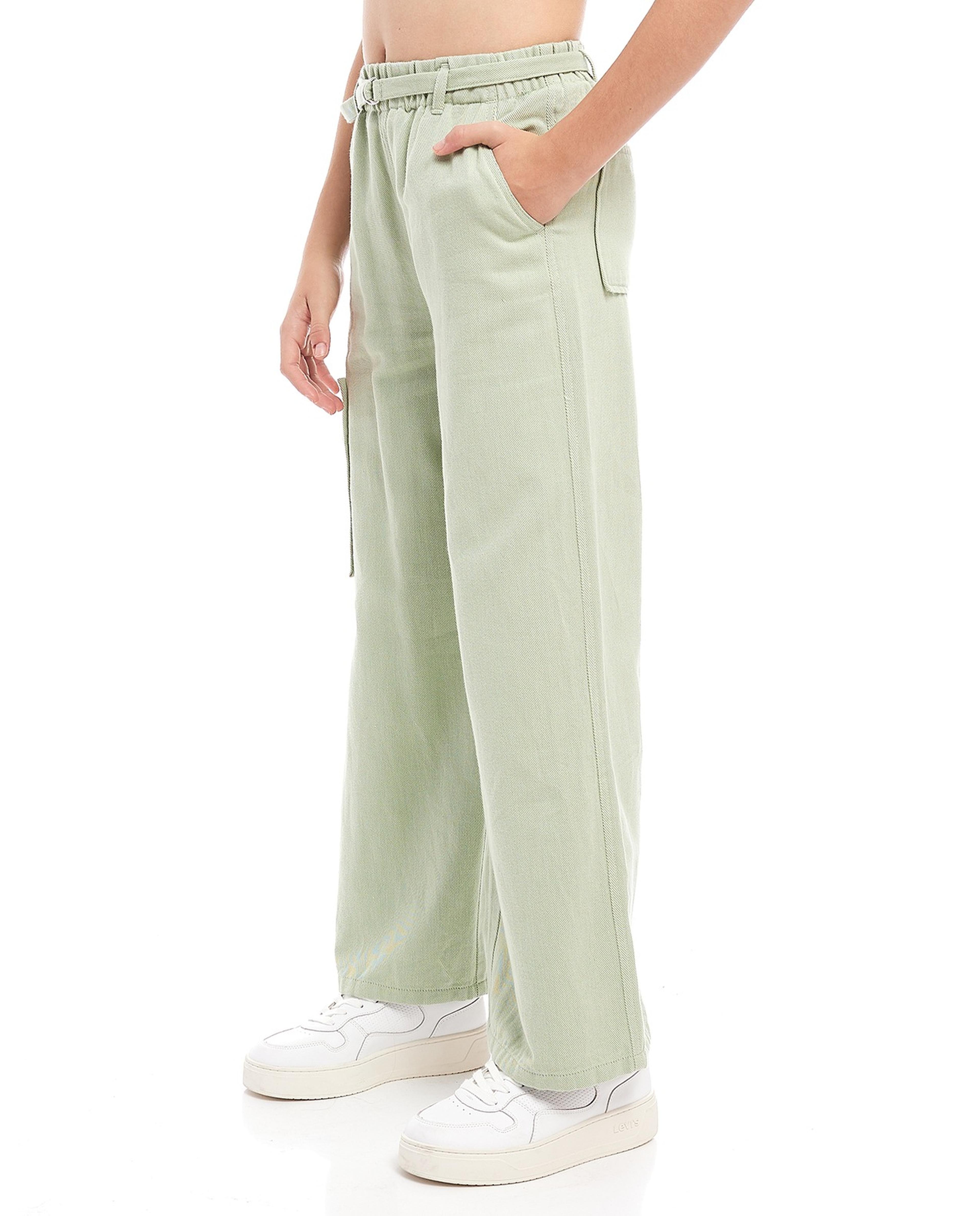 Solid Wide Leg Pants with Elastic Waist