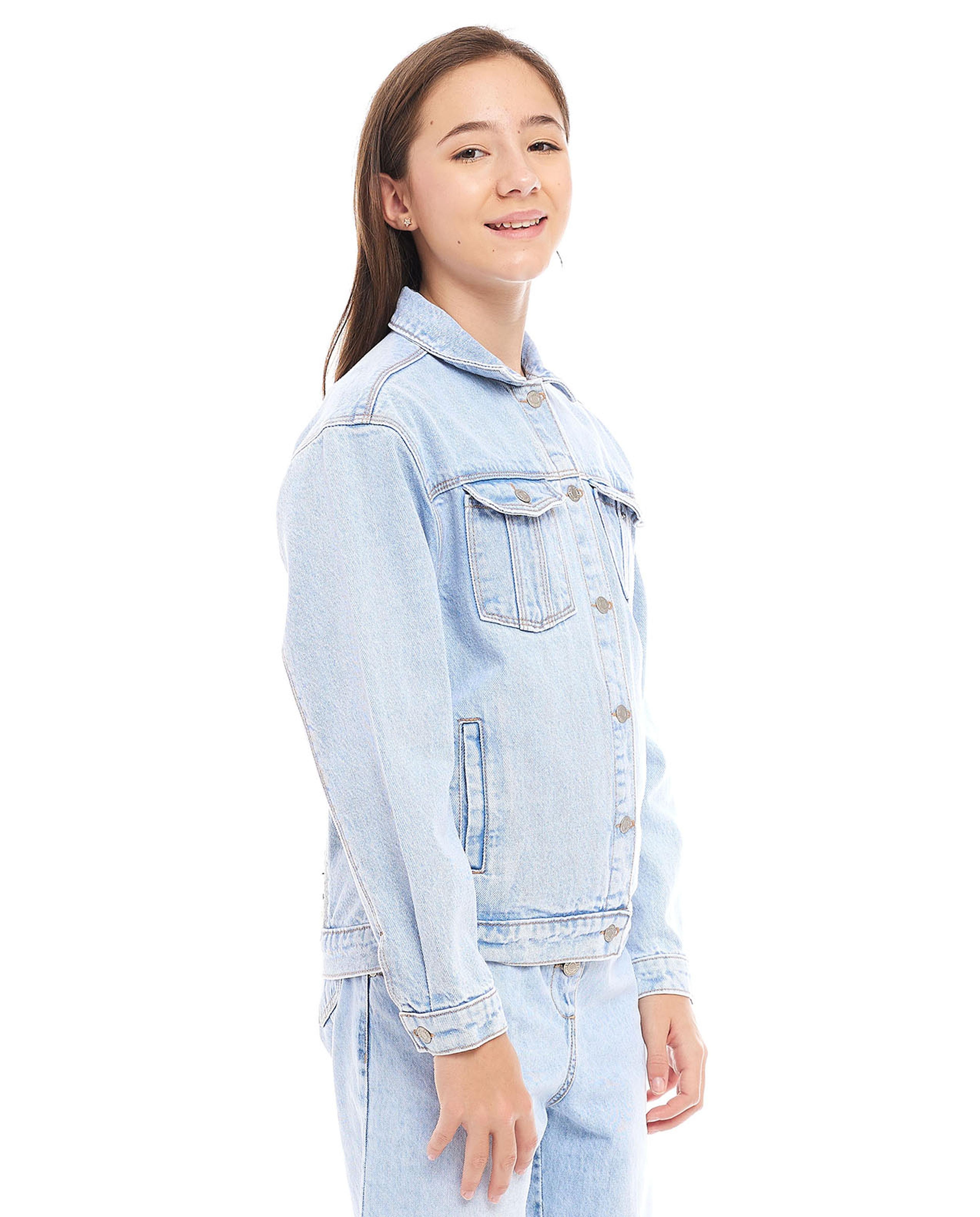 Washed Denim Jacket with Button Closure
