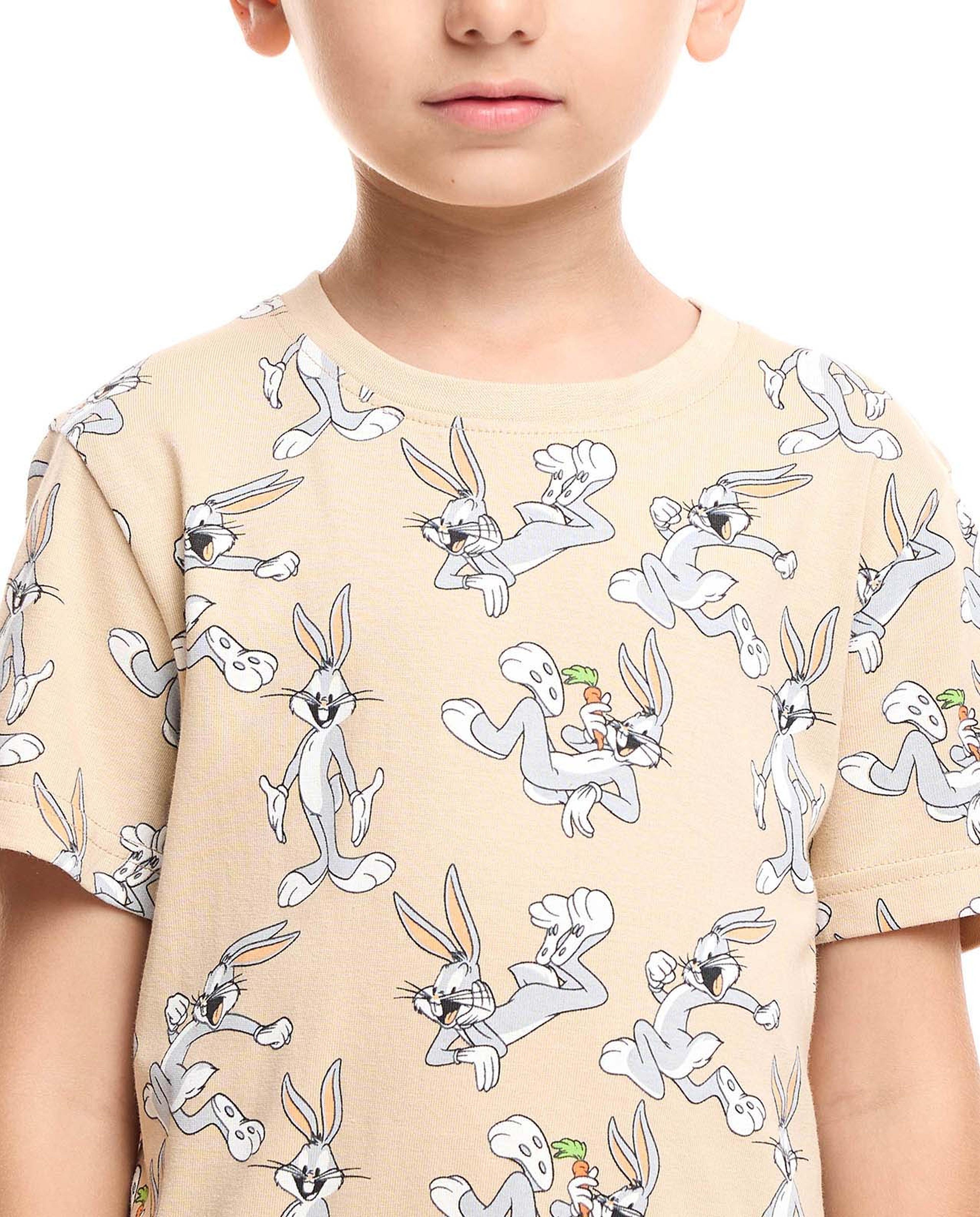 2 Pack Looney Tunes Print T-Shirts with Crew Neck and Short Sleeves