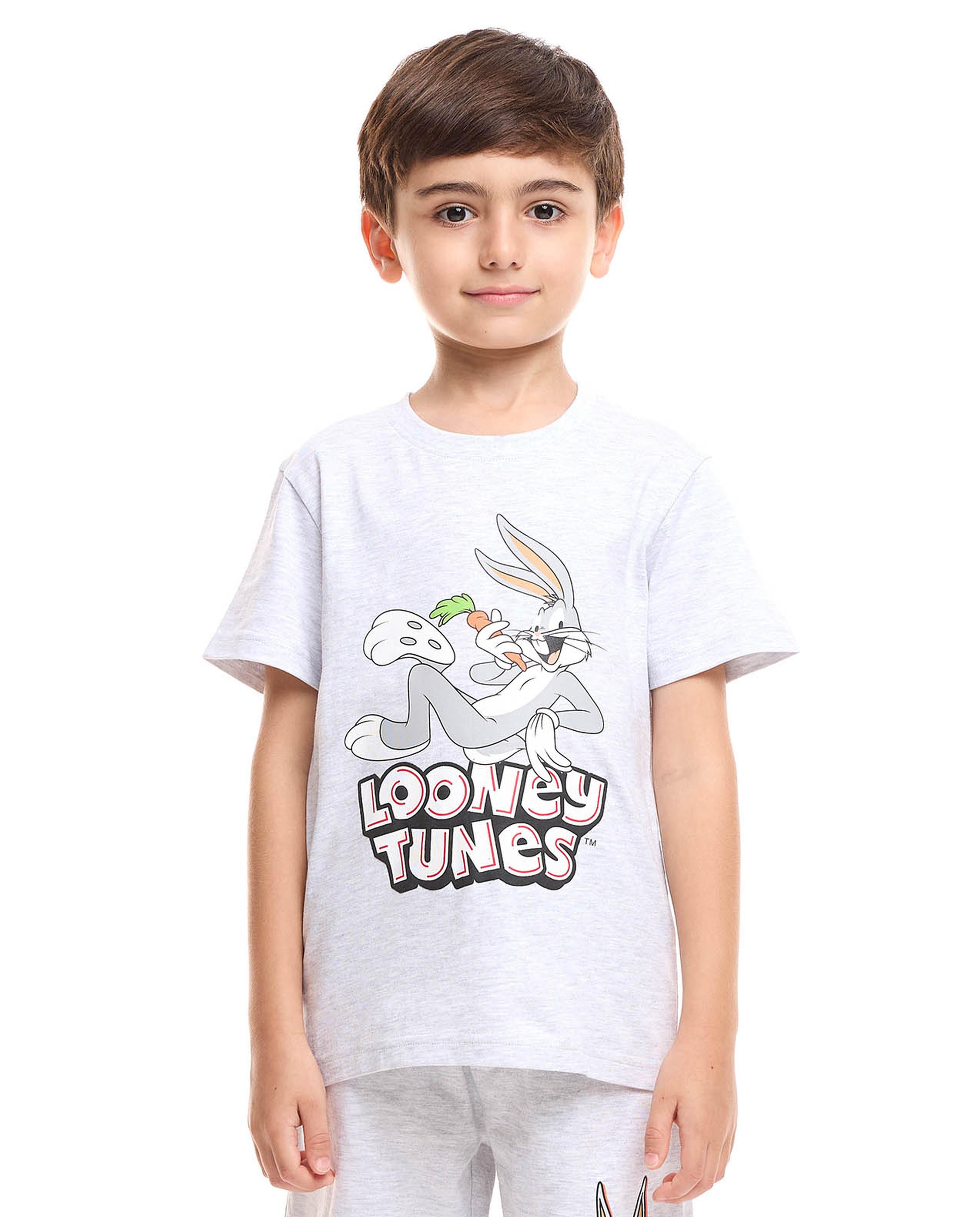 2 Pack Looney Tunes Print T-Shirts with Crew Neck and Short Sleeves