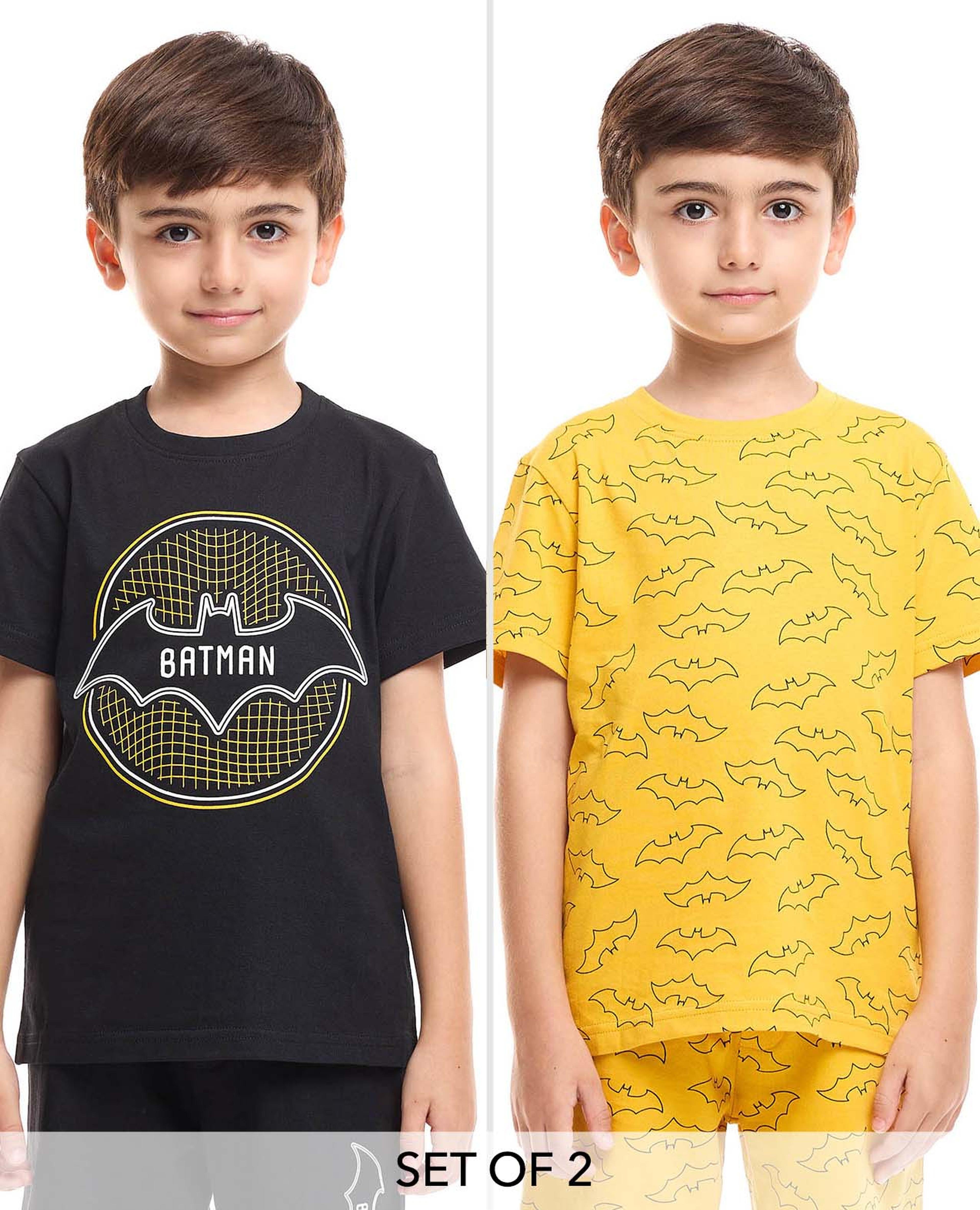 2 Pack Batman Logo T-Shirts with Crew Neck and Short Sleeves