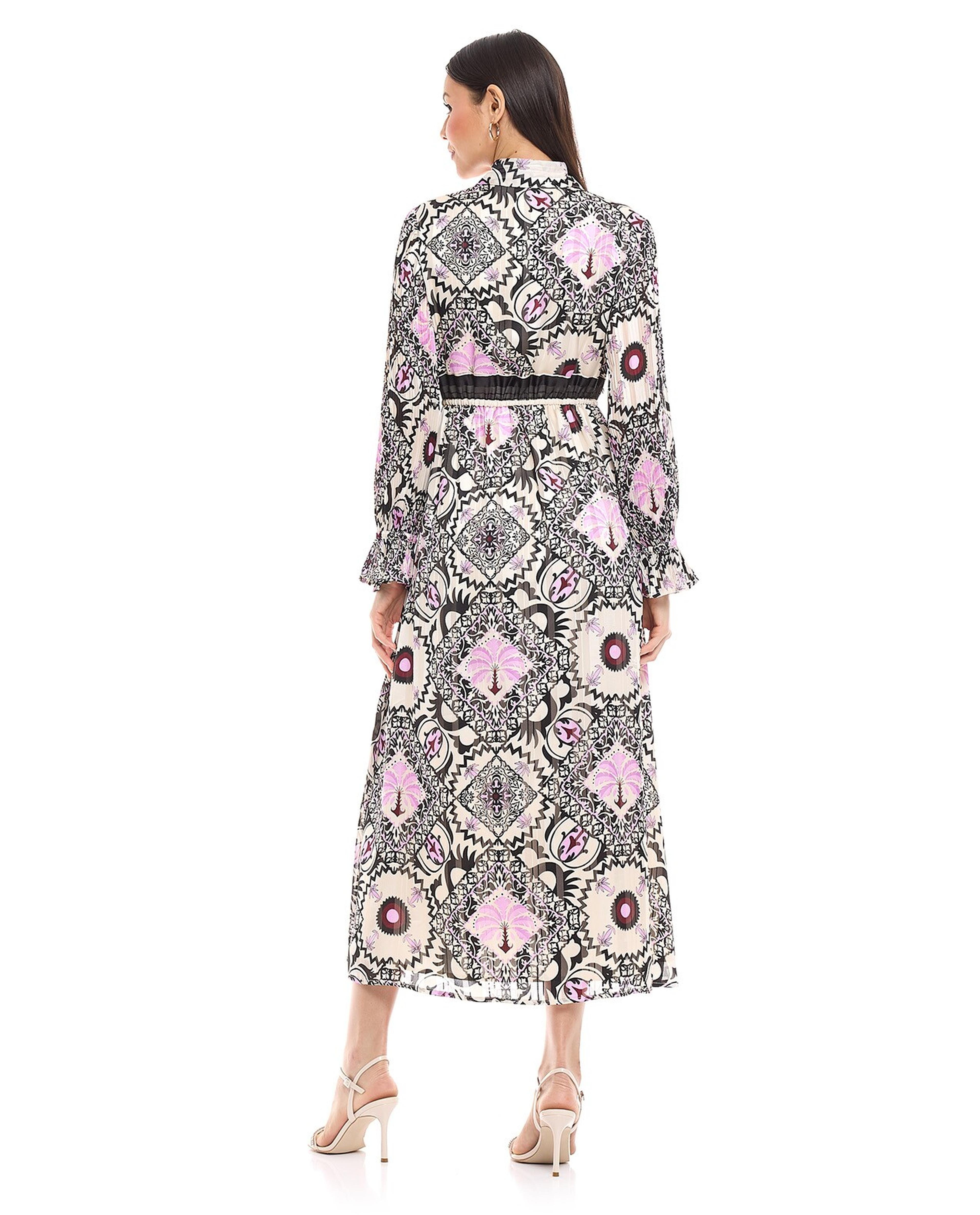Patterned Shirt Dress with Puff Sleeves