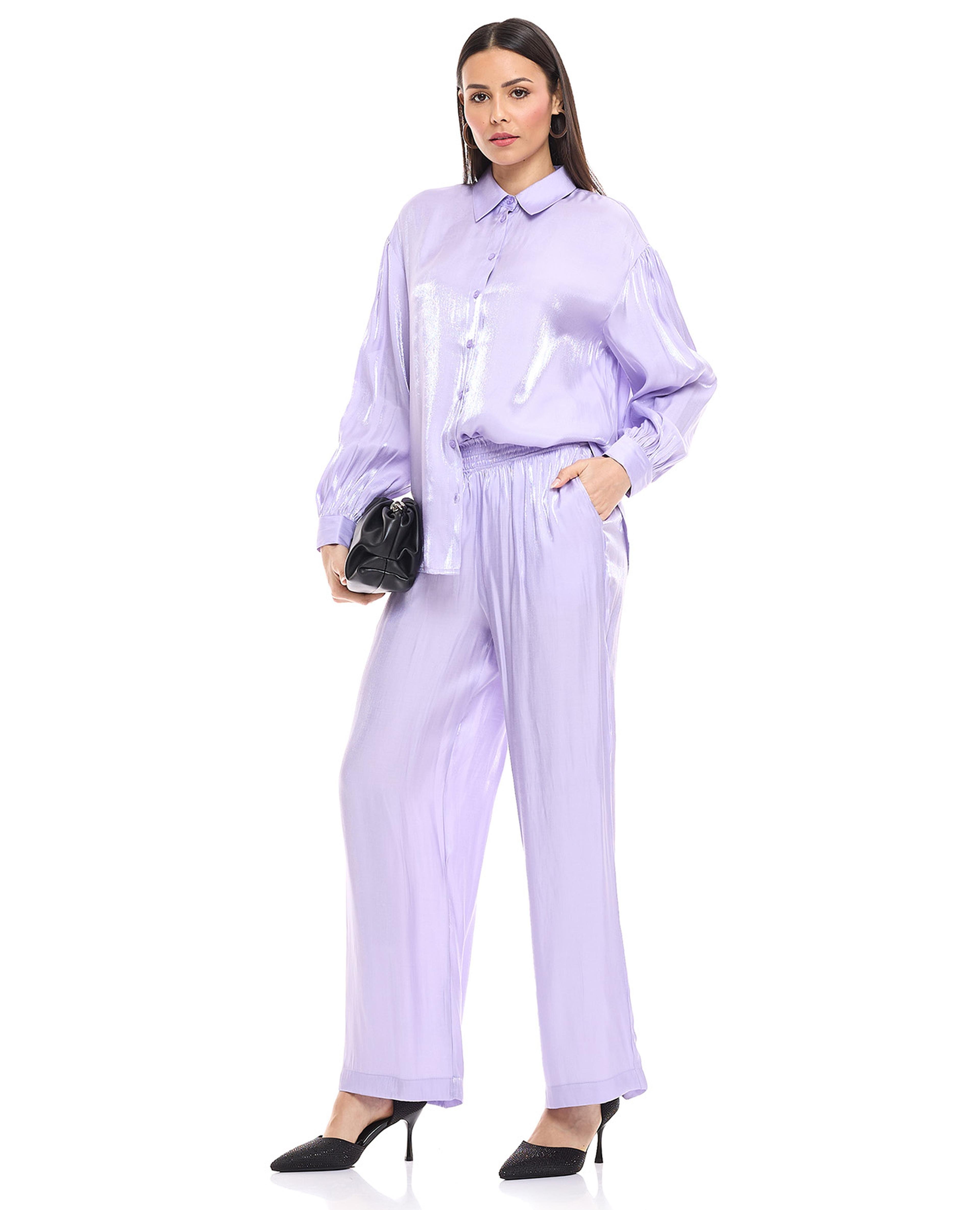 Solid Wide Leg Trousers with Elastic Waist