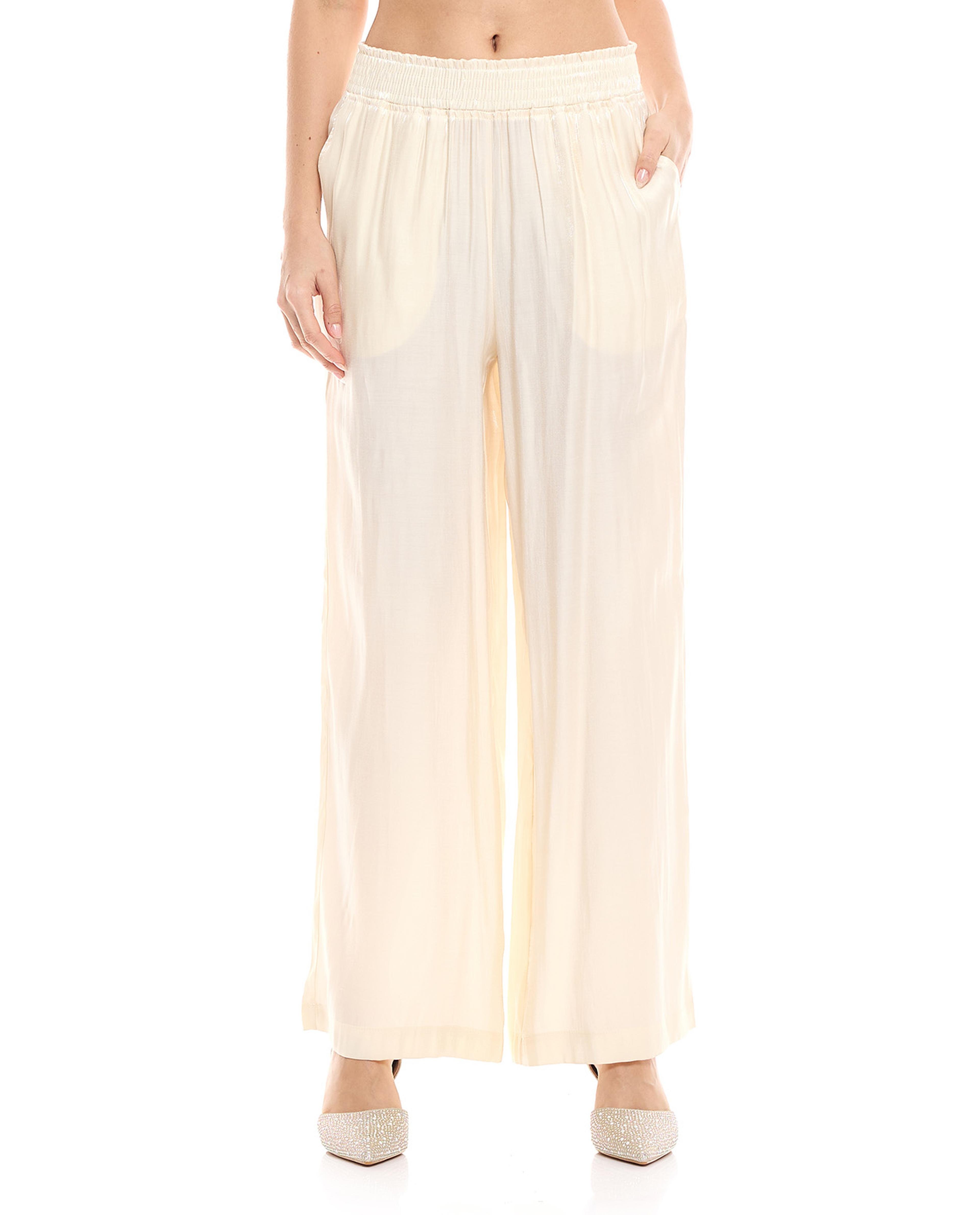 Solid Wide Leg Trousers with Elastic Waist