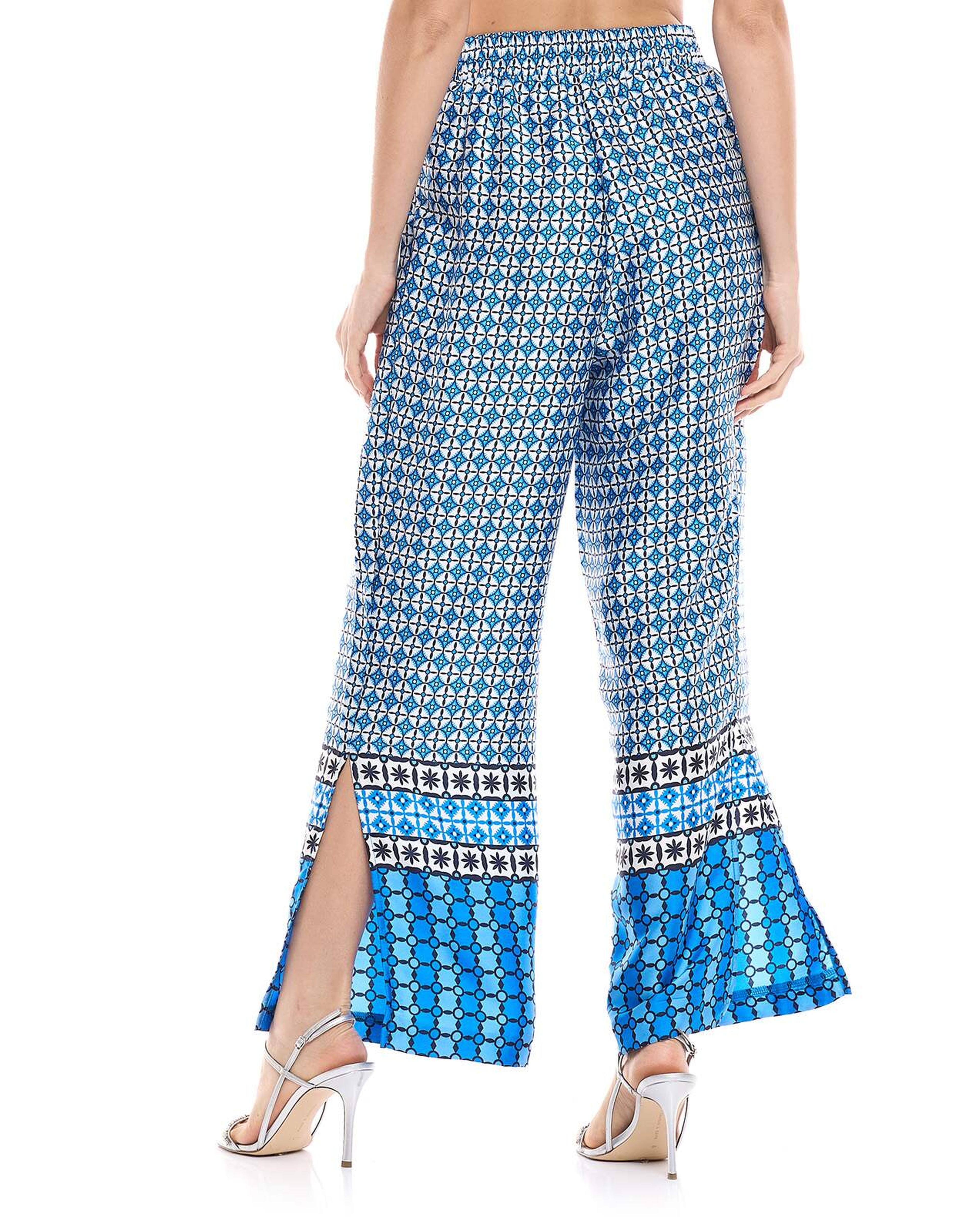 Patterned Wide Leg Trousers with Button Closure