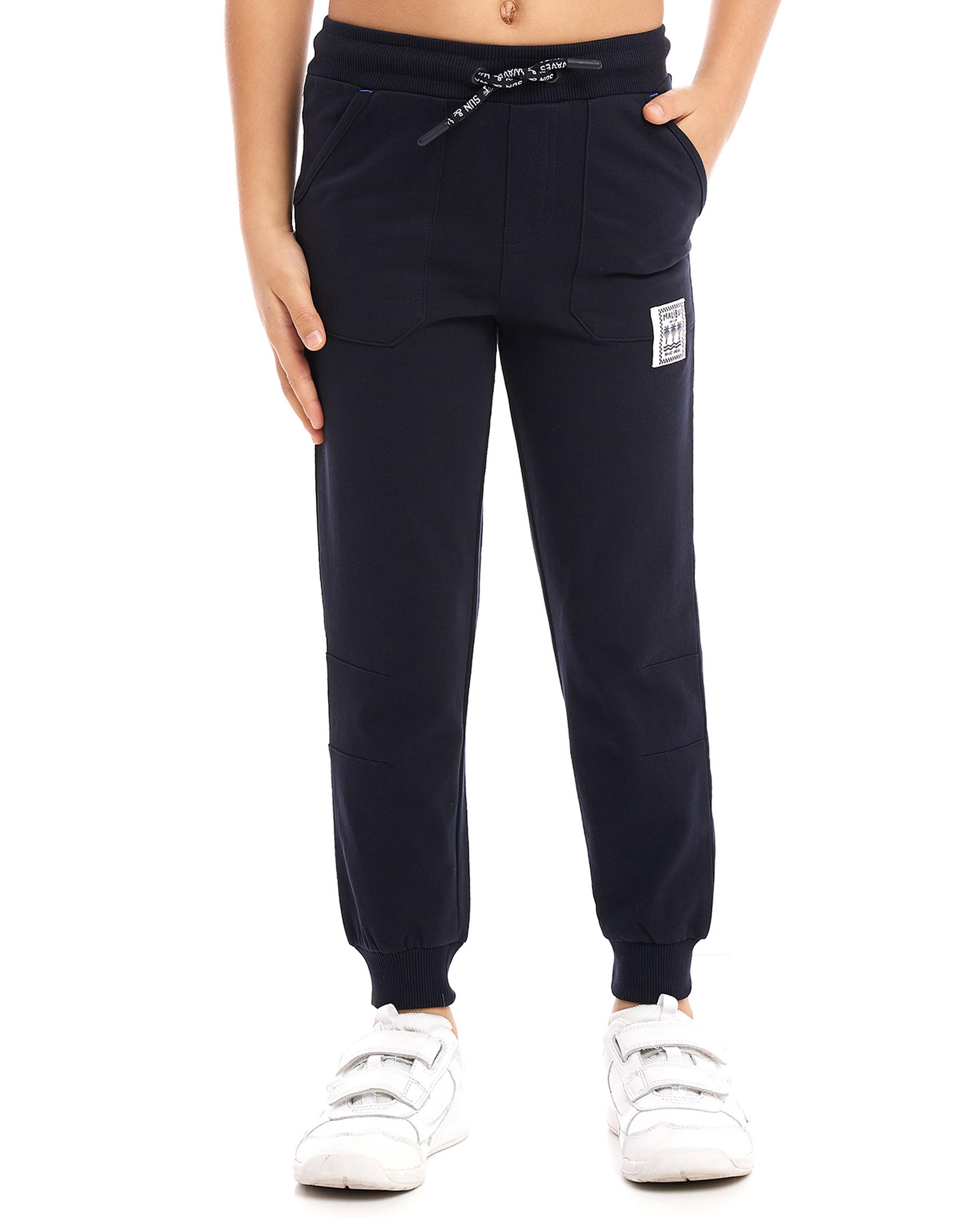 Label Detail Joggers with Drawstring Waist