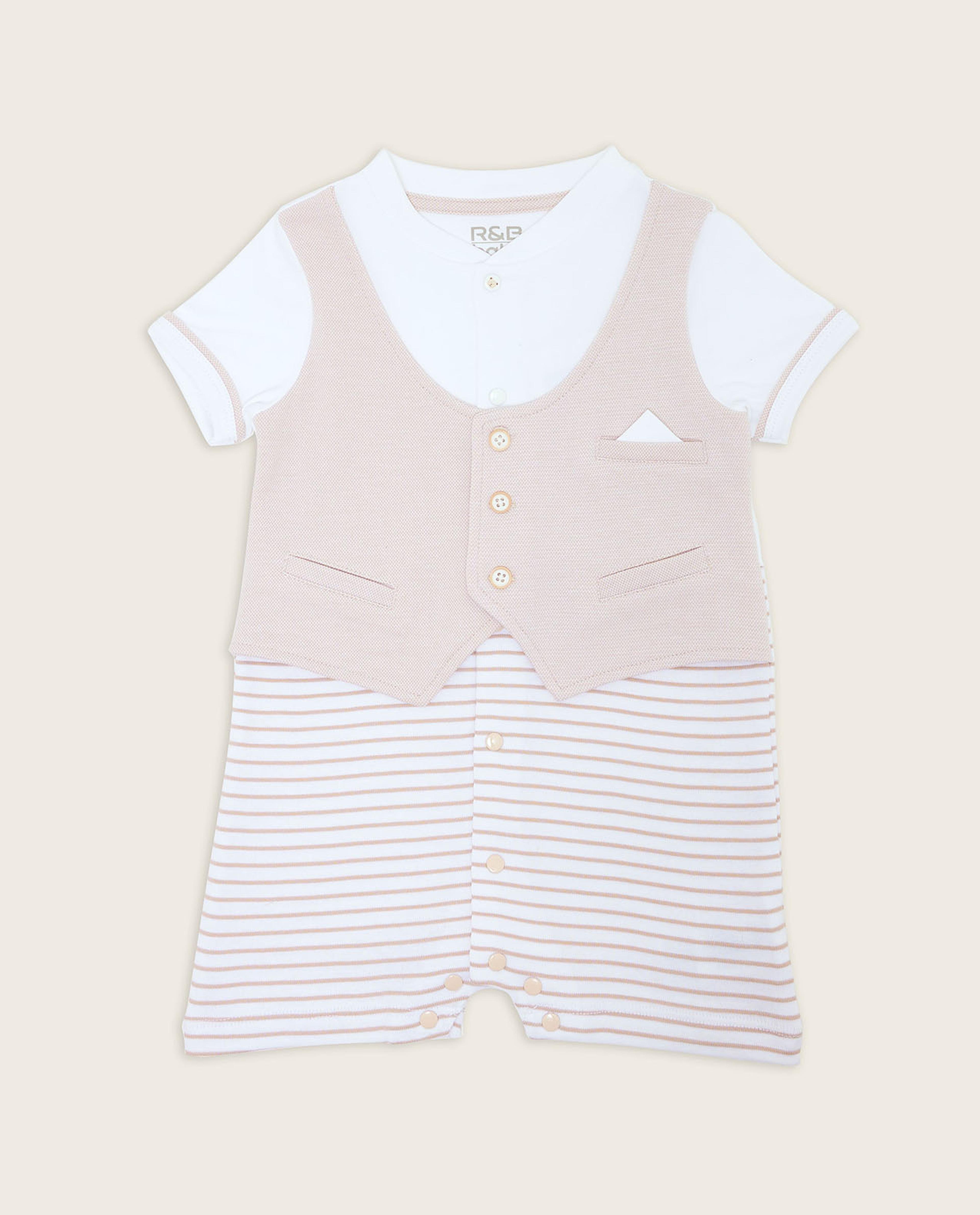 Striped Rompers with Shirt Collar and Short Sleeves