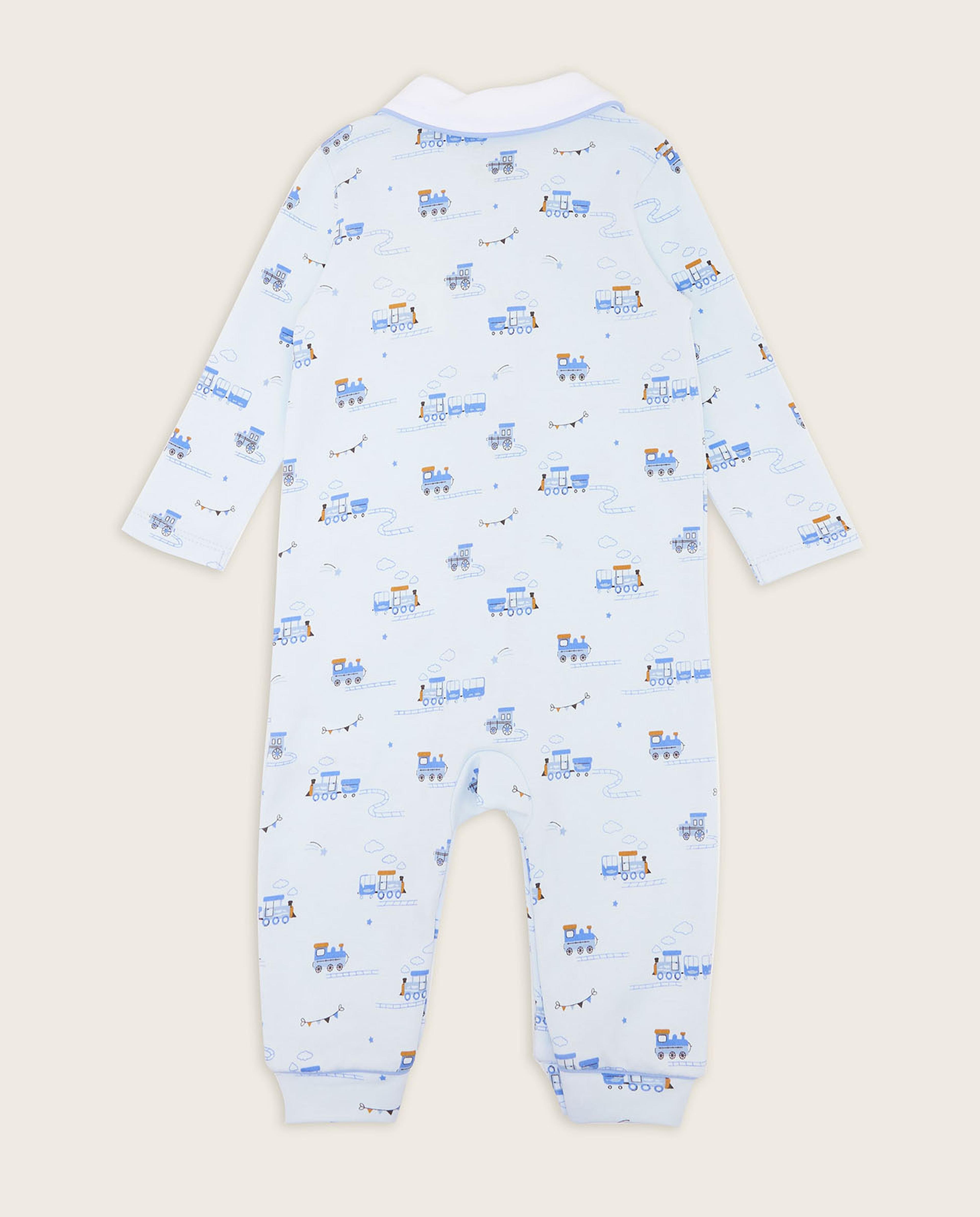 Printed Sleepsuit with Baby Collar and Long Sleeves