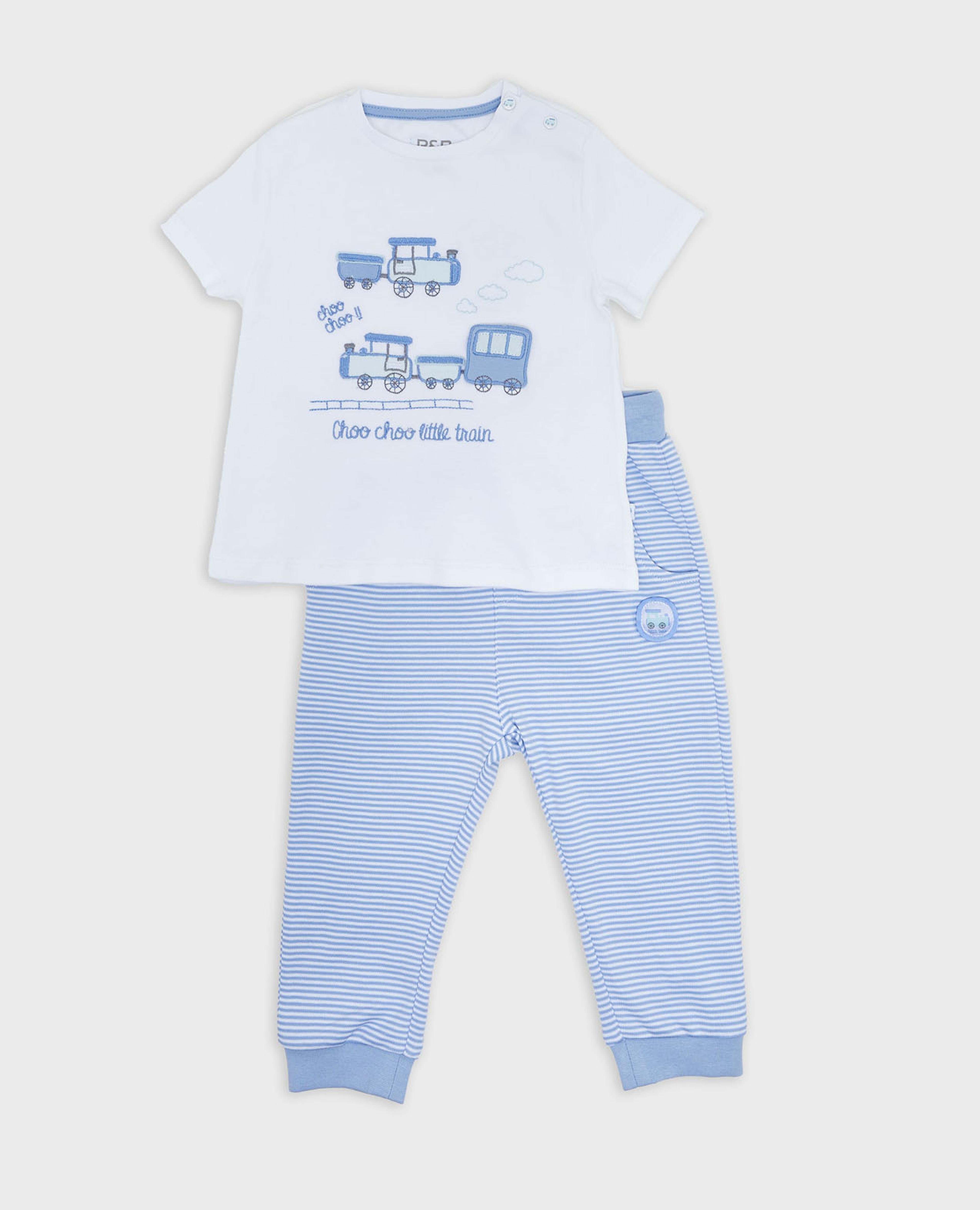 Appliqued T-Shirt and Striped Pant Set