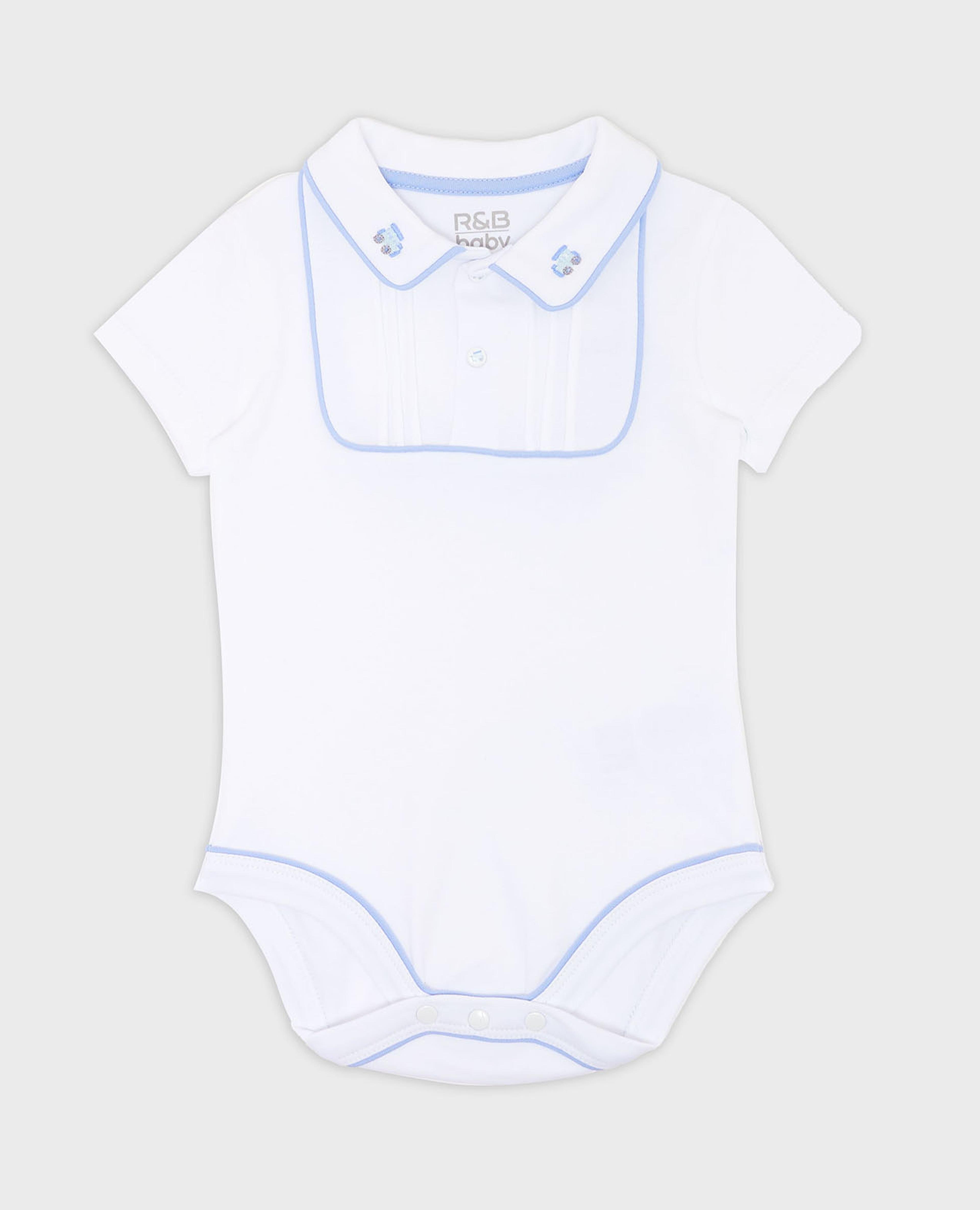 Embroidery Detail Bodysuit with Baby Collar and Short Sleeves
