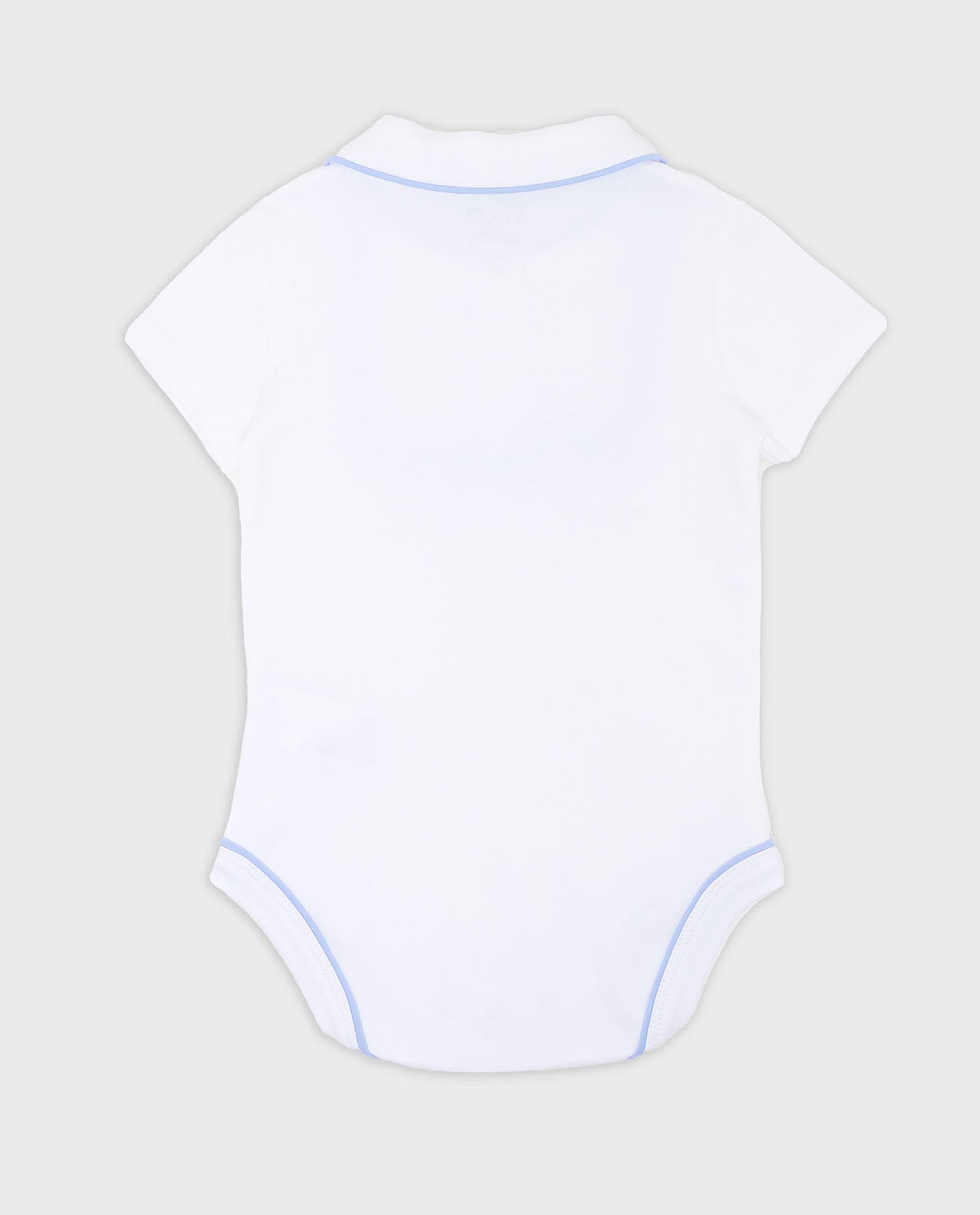 Embroidery Detail Bodysuit with Baby Collar and Short Sleeves