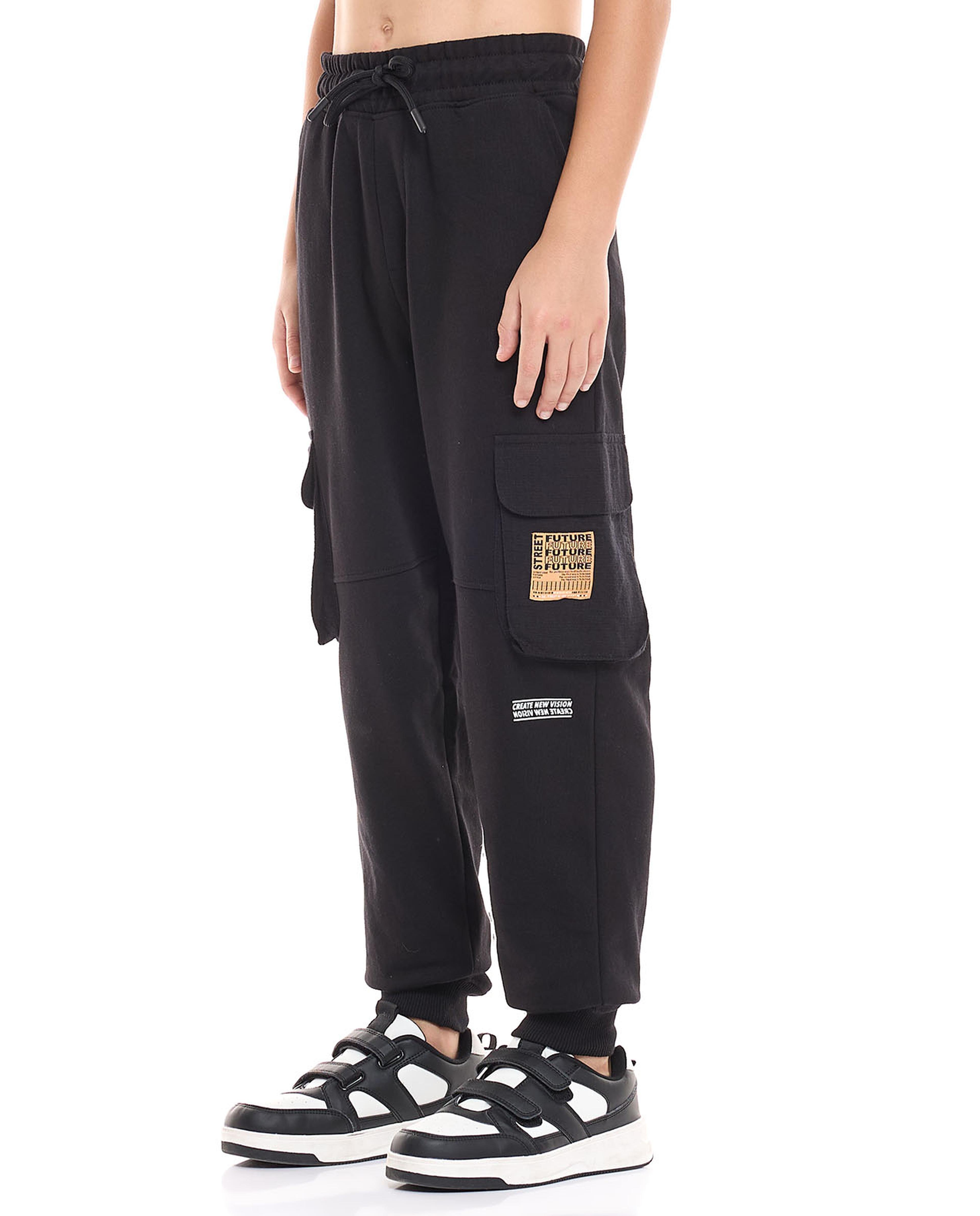 Label Detail Cargo Joggers with Drawstring Waist