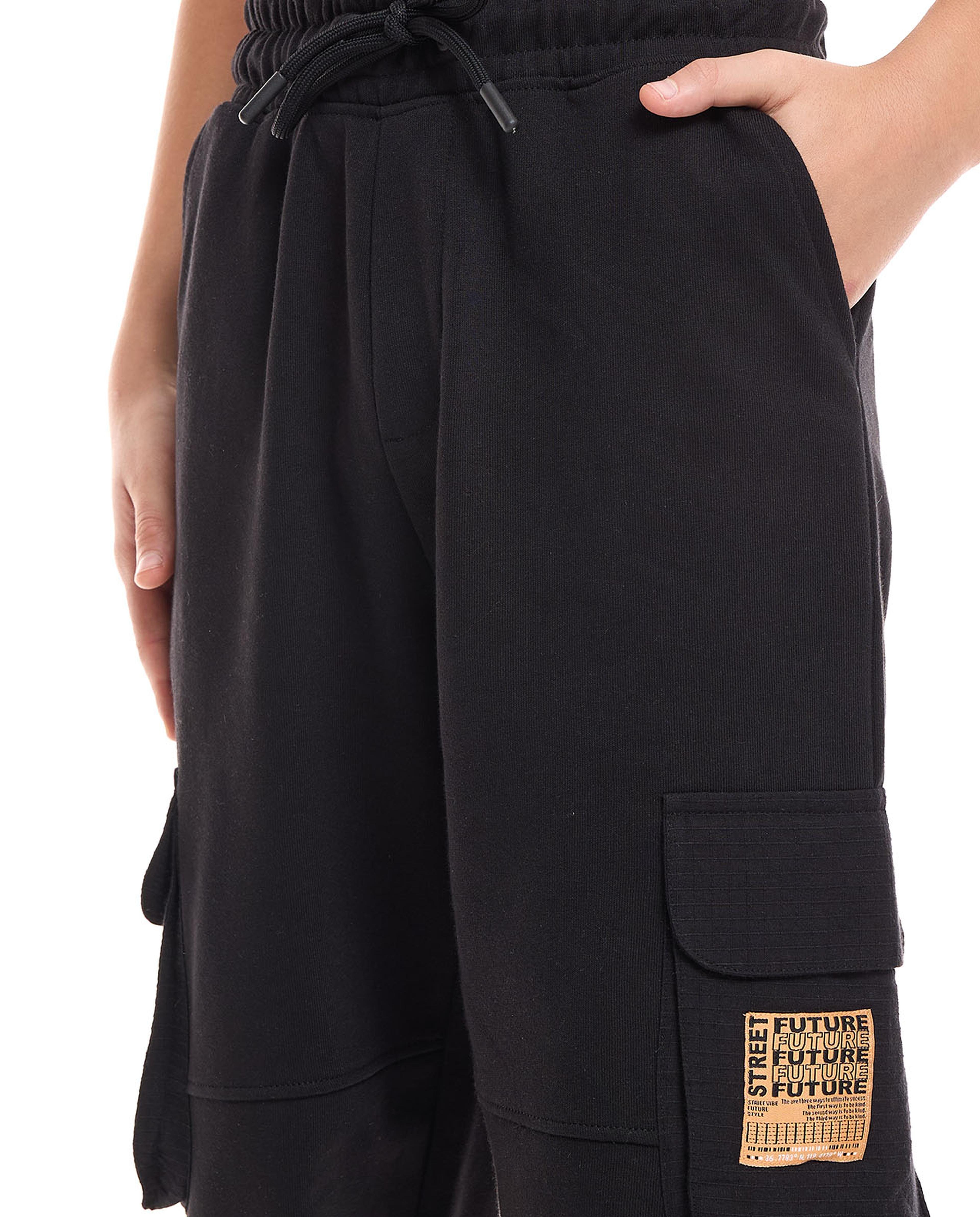 Label Detail Cargo Joggers with Drawstring Waist
