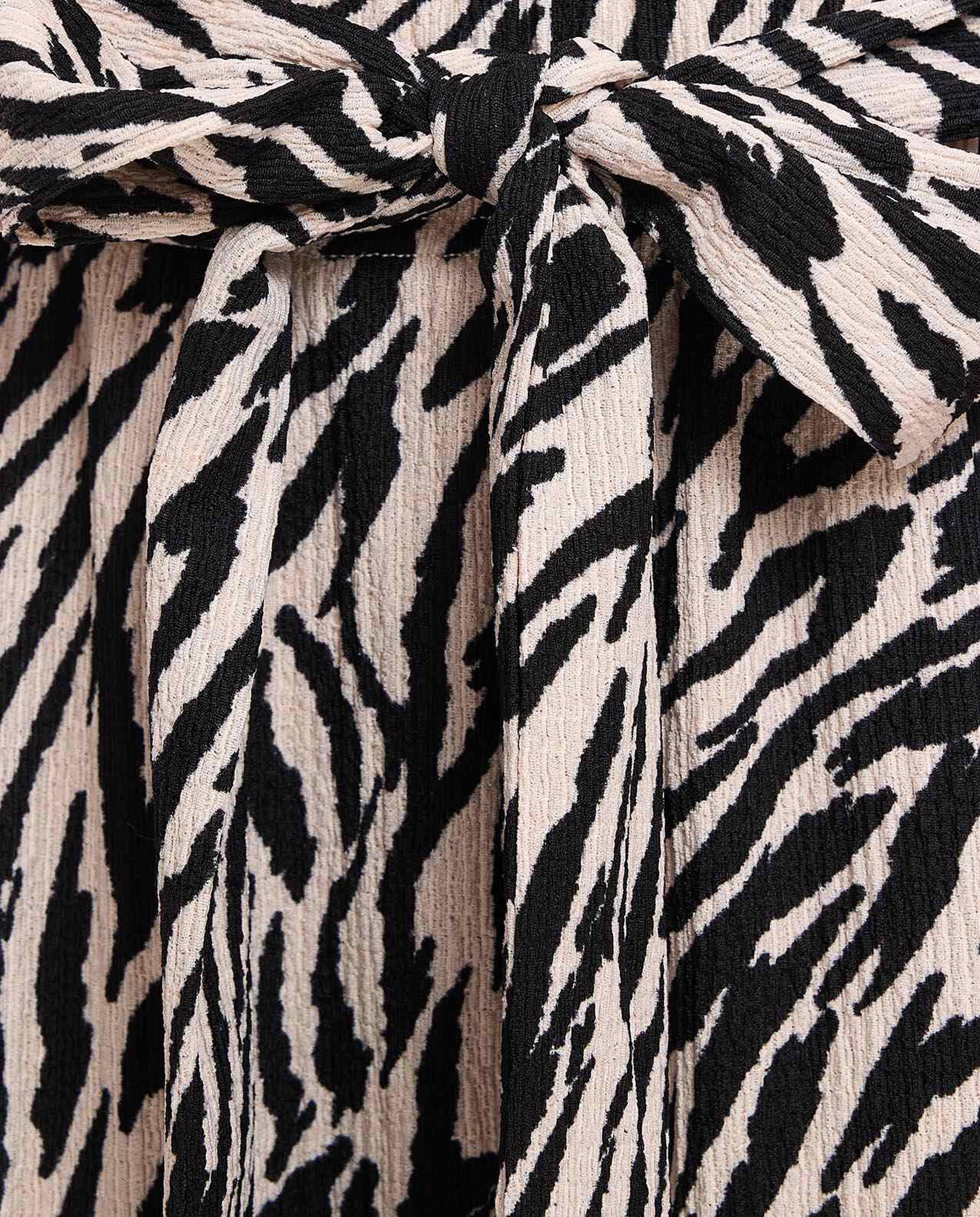 Zebra Patterned Straight Fit Trousers with Elastic Waist