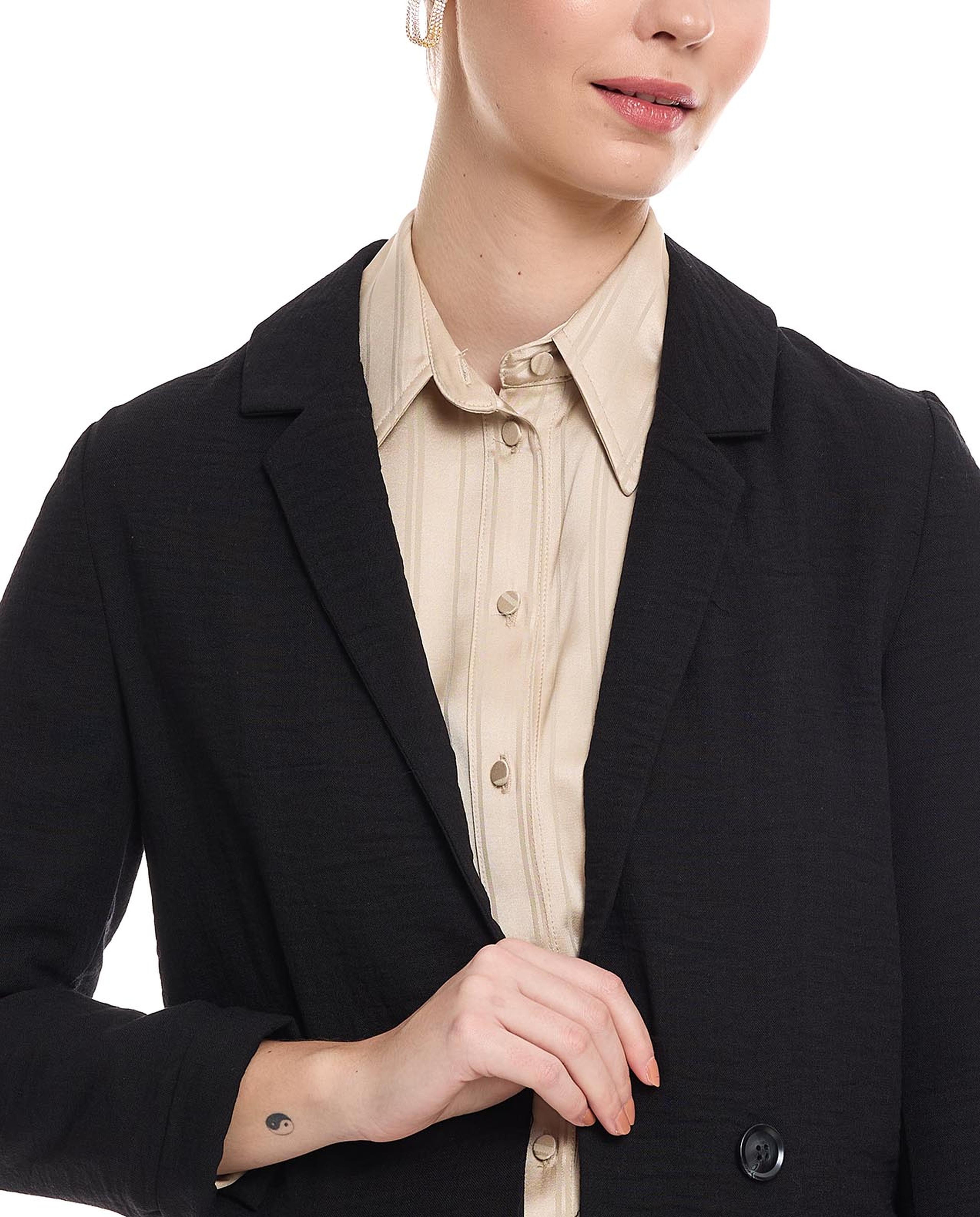 Solid Blazer with Lapel Collar and Long Sleeves