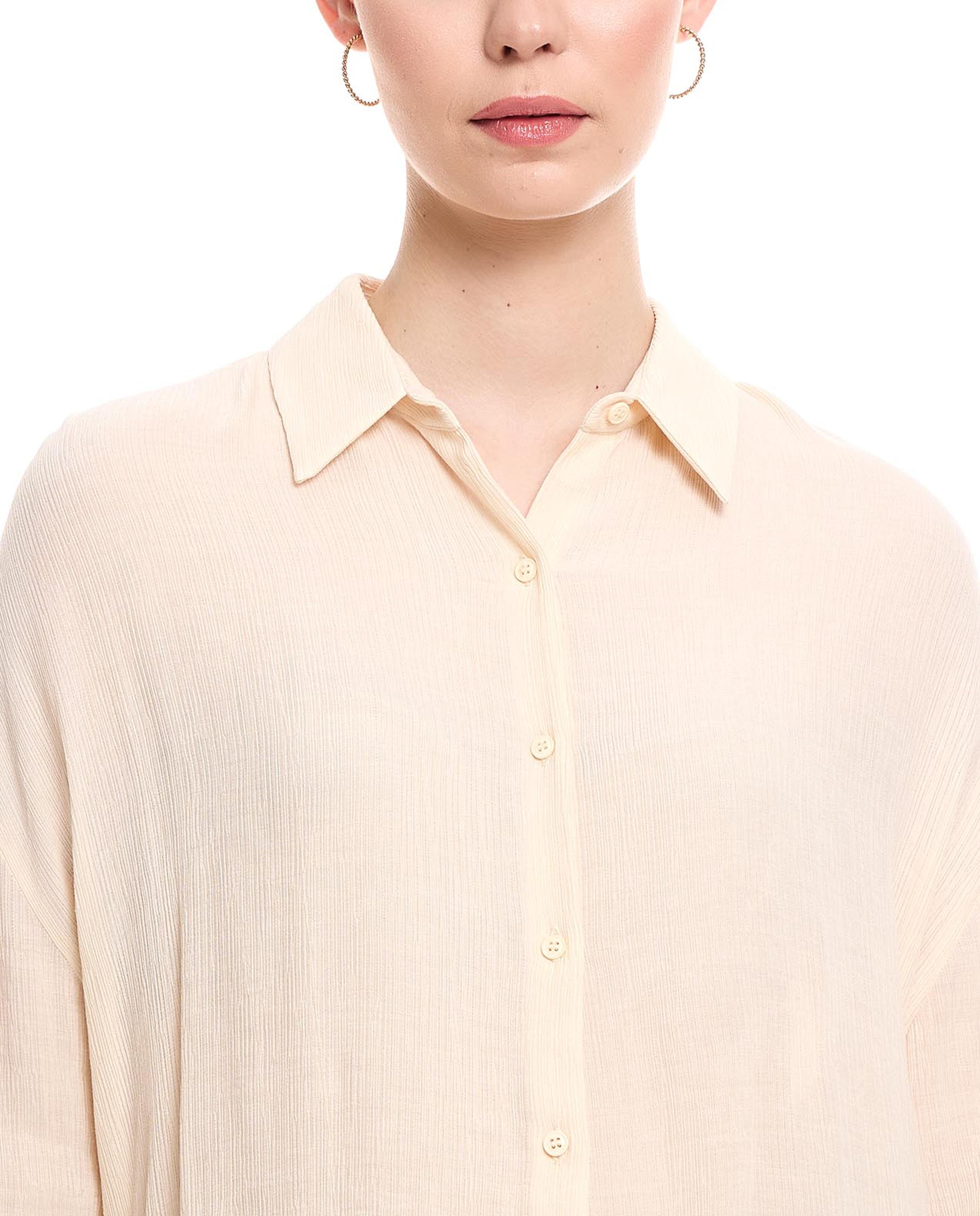 Textured Tunic Shirt with Classic Collar and Long Sleeves