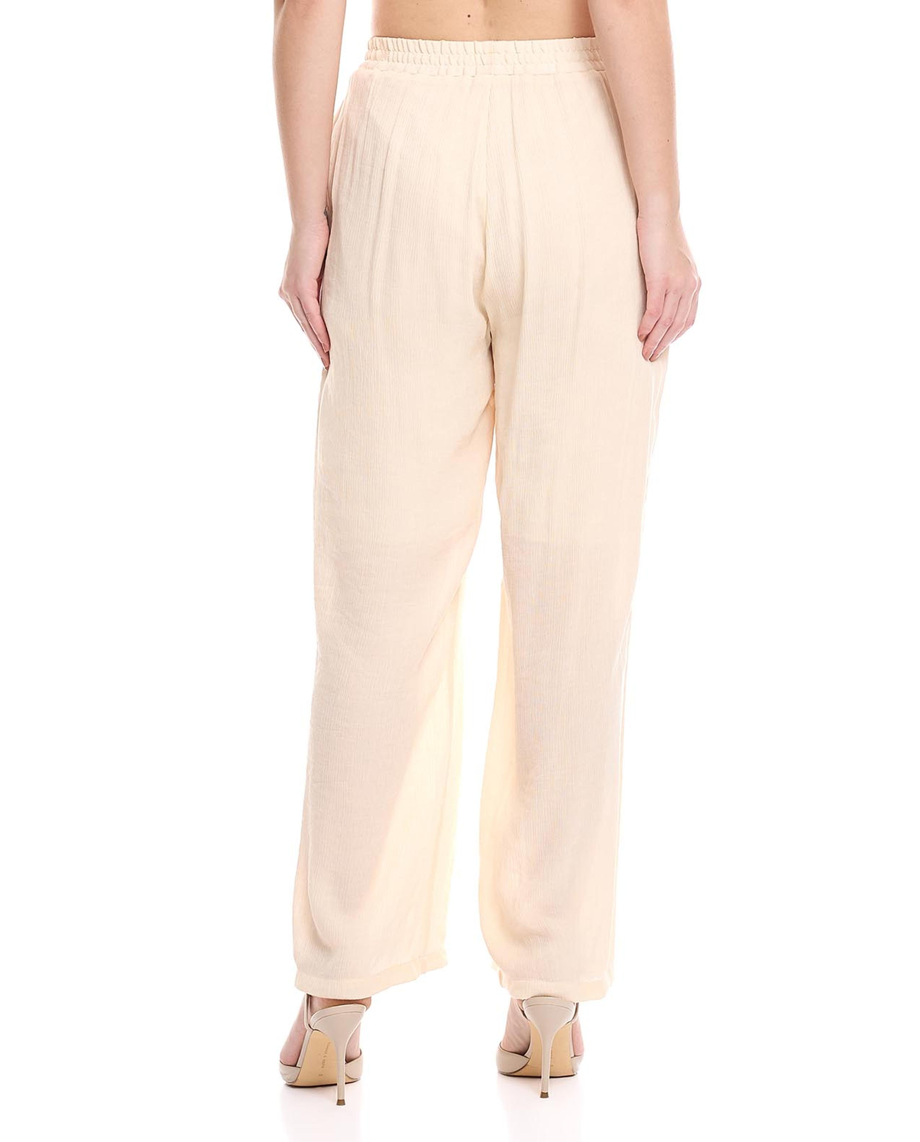 Textured Wide Leg Trousers with Elastic Waist