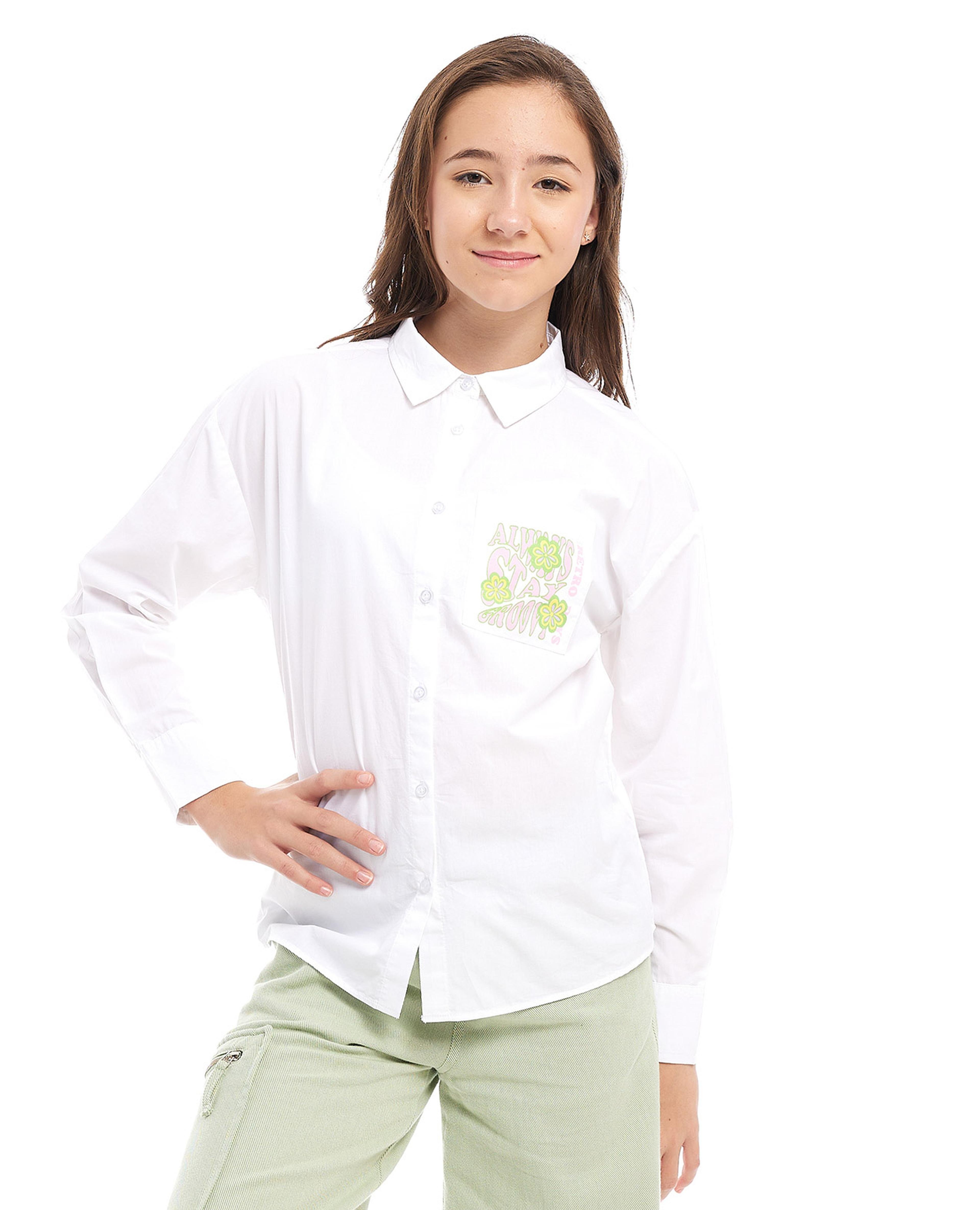 Back Printed Shirt with Classic Collar and Long Sleeves