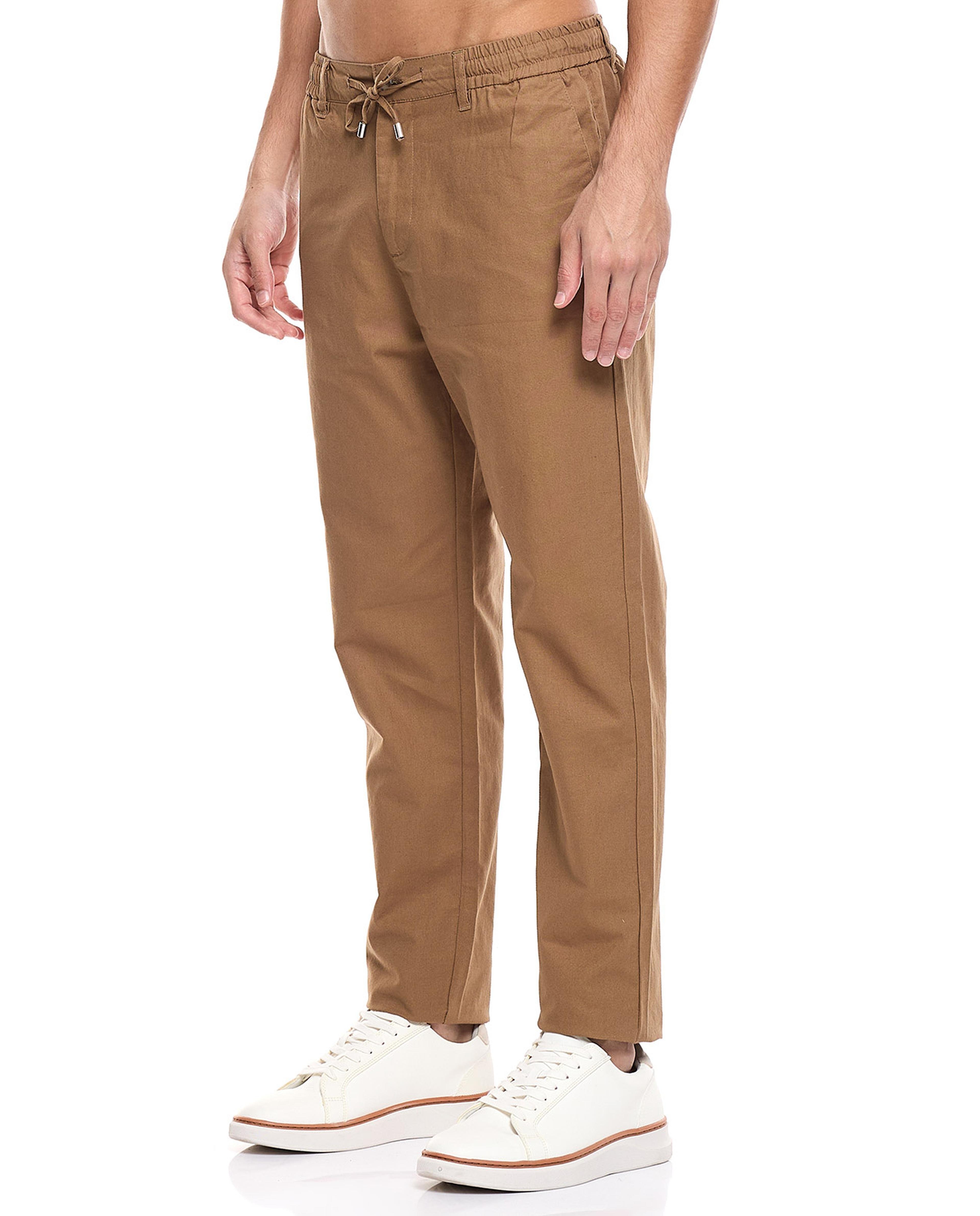 Solid Straight Fit Trousers with Drawstring Waist