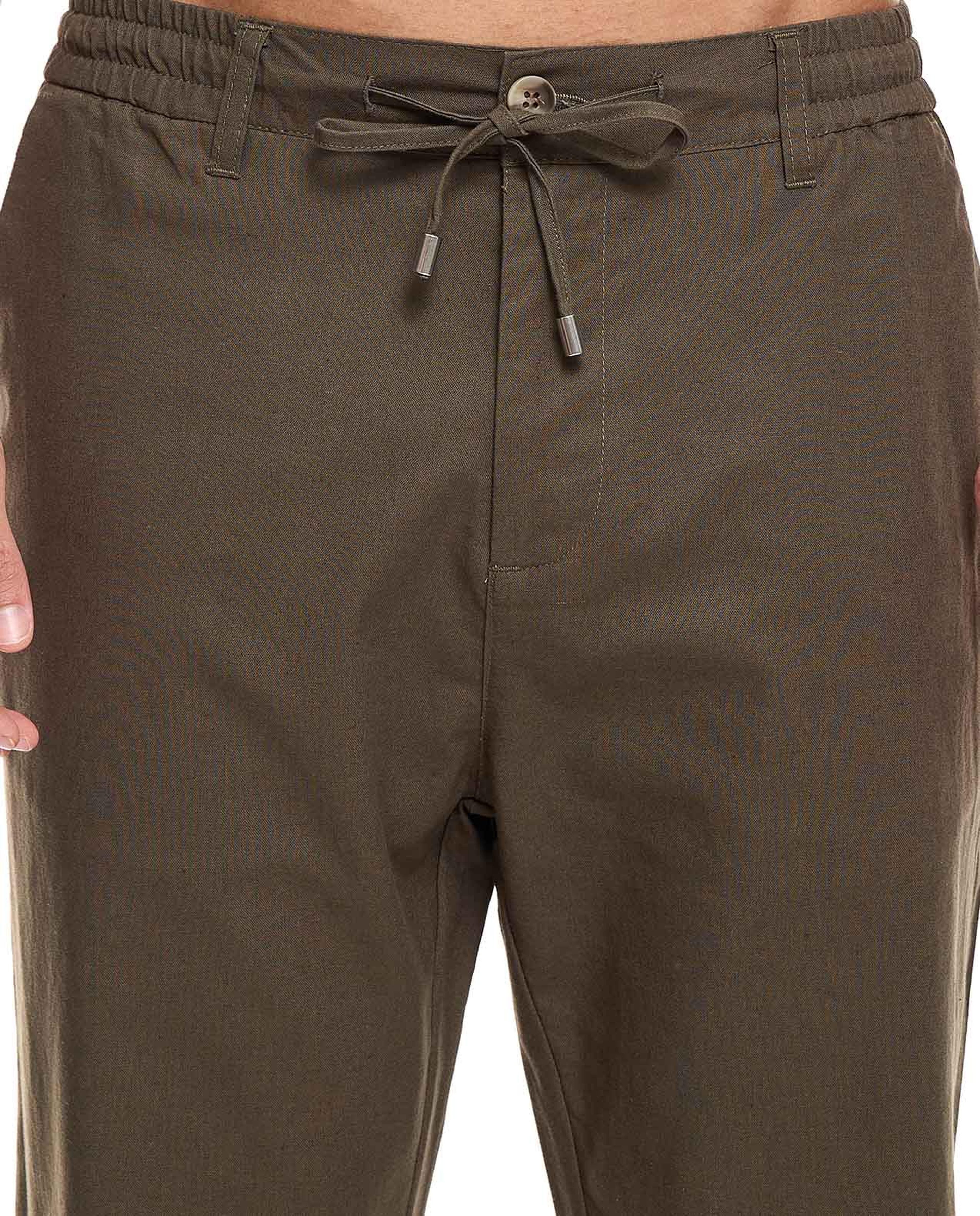 Solid Straight Fit Trousers with Drawstring Waist