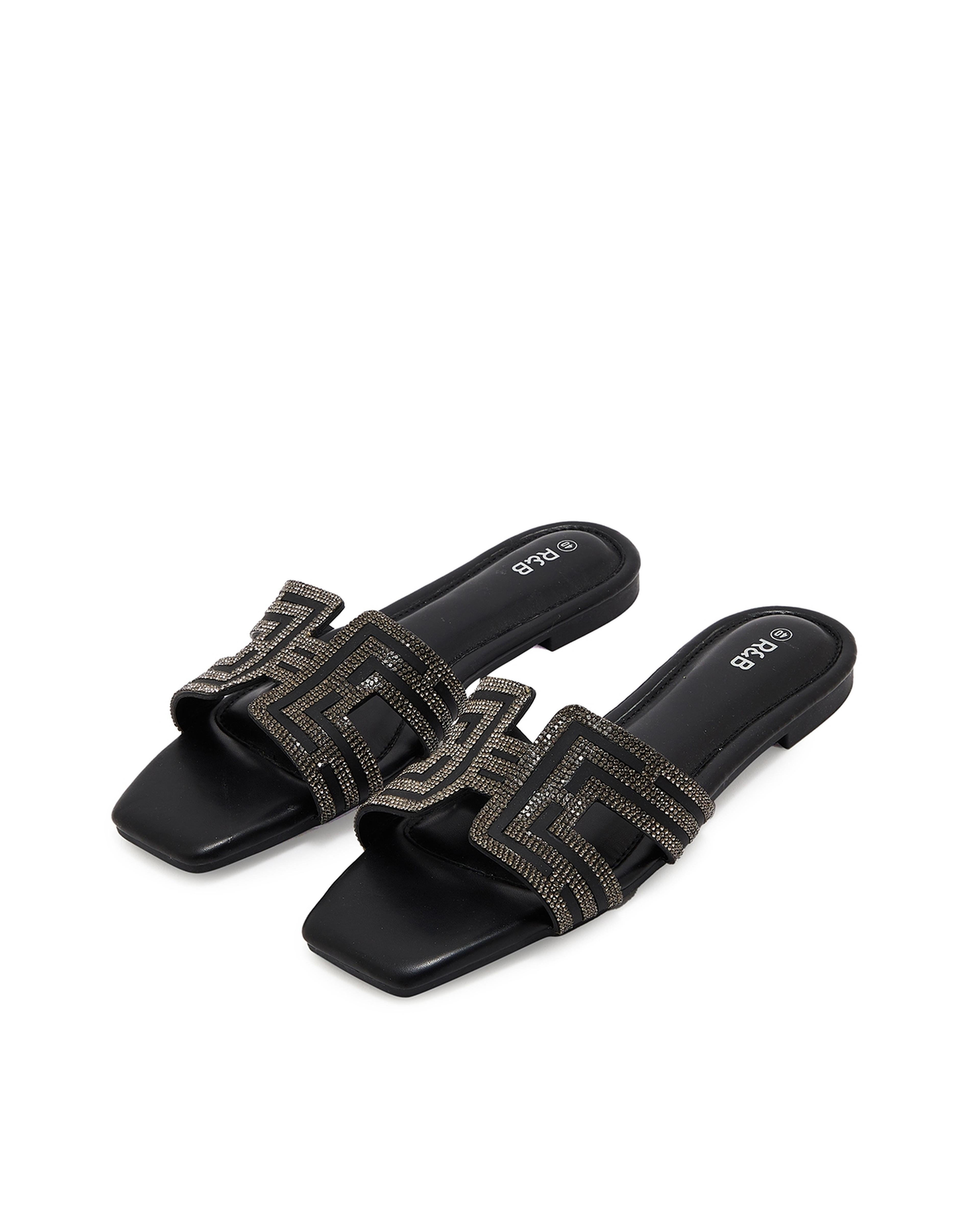 Embellished Open Toe Flat Sandals