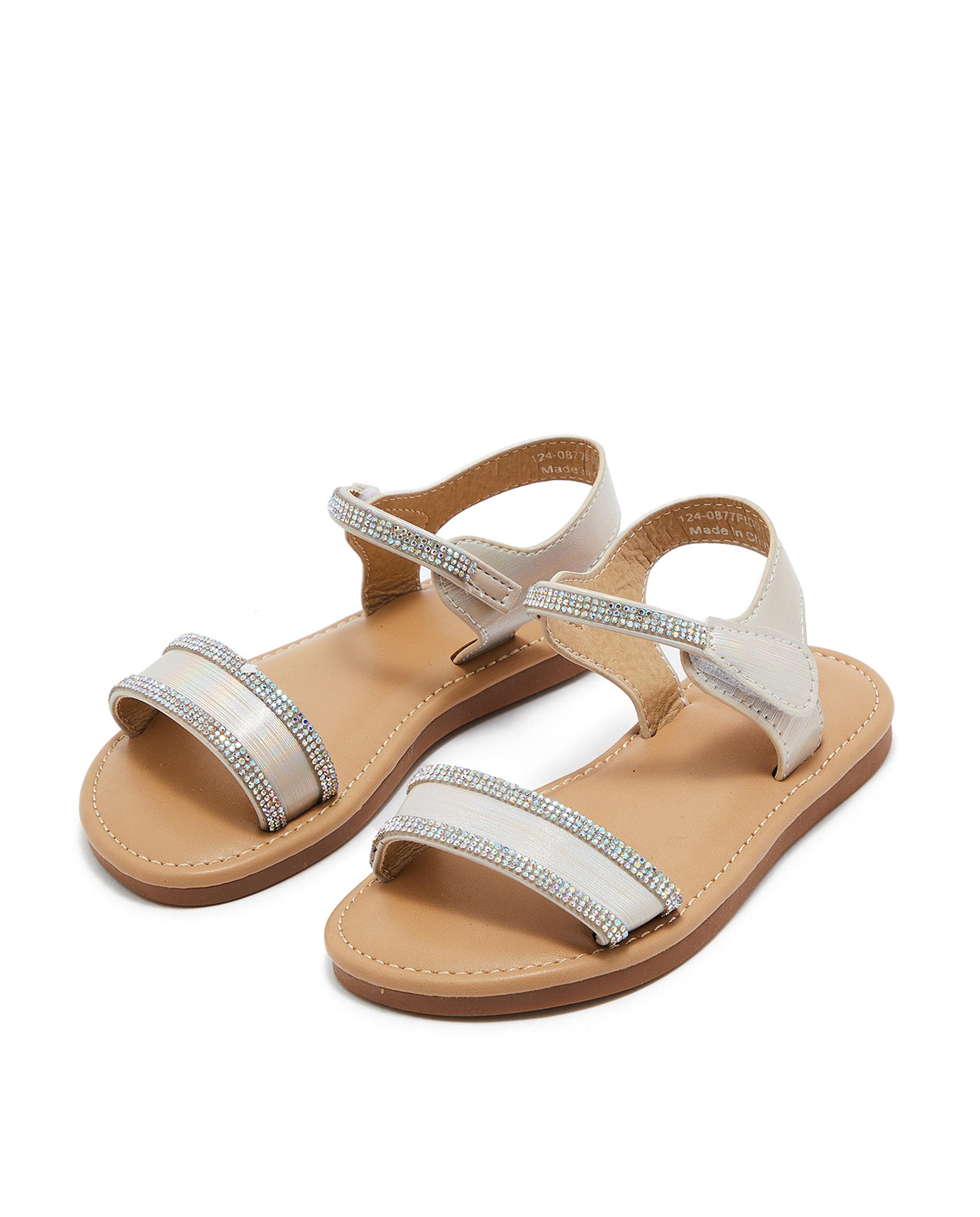 Embellished Sandals with Velcro Closure