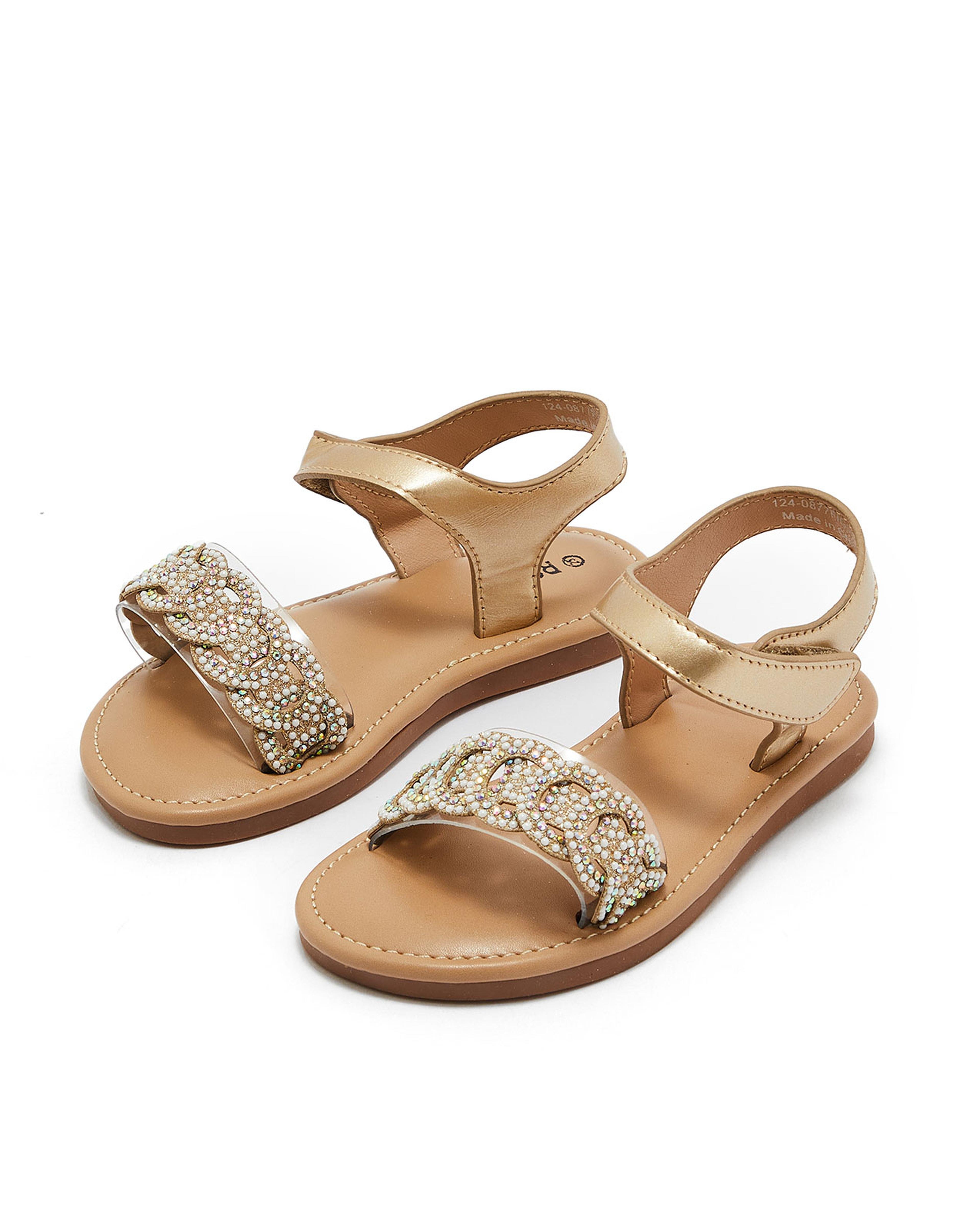 Embellished Sandals with Velcro Closure