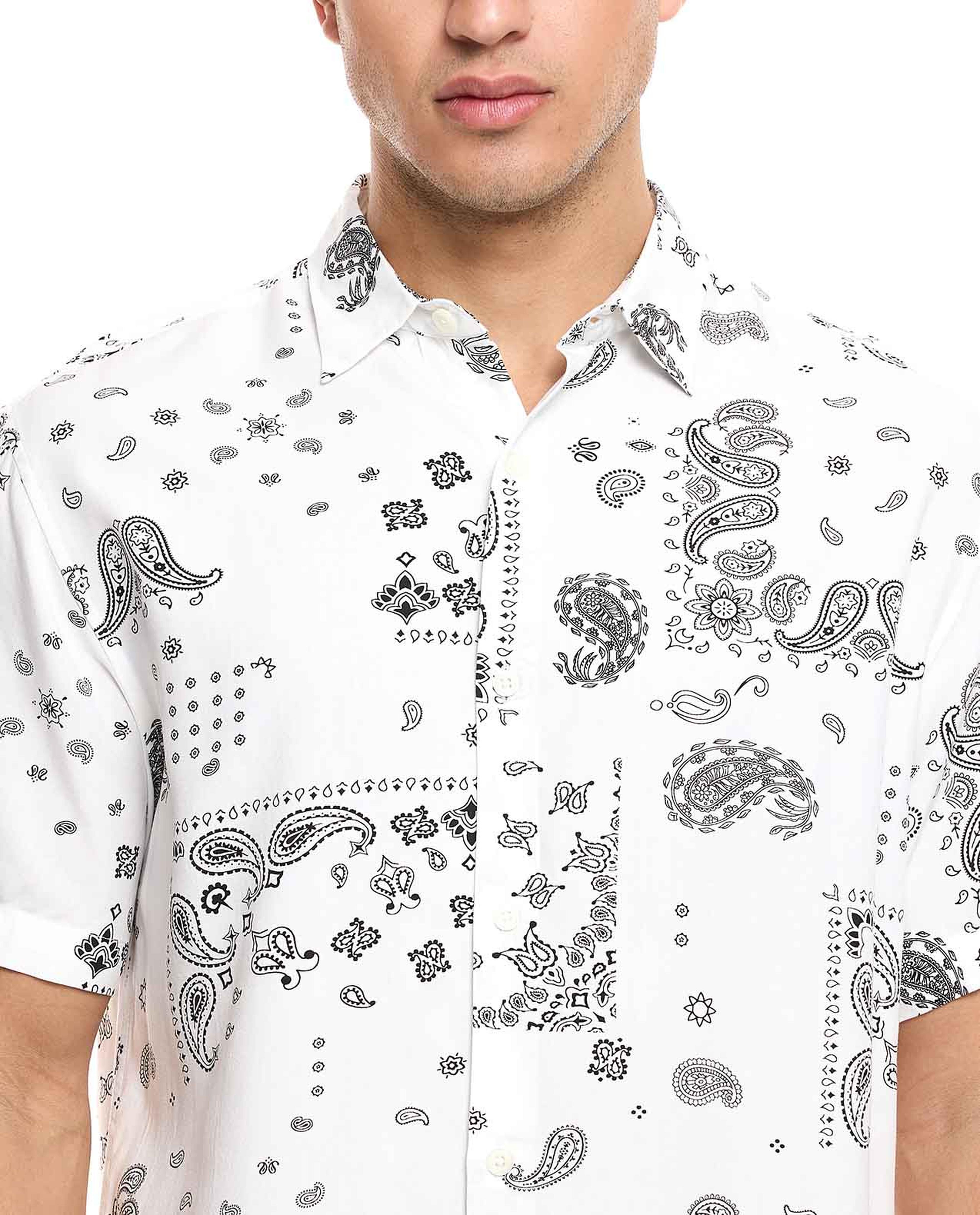 Paisley Printed Shirt with Classic Collar and Short Sleeves