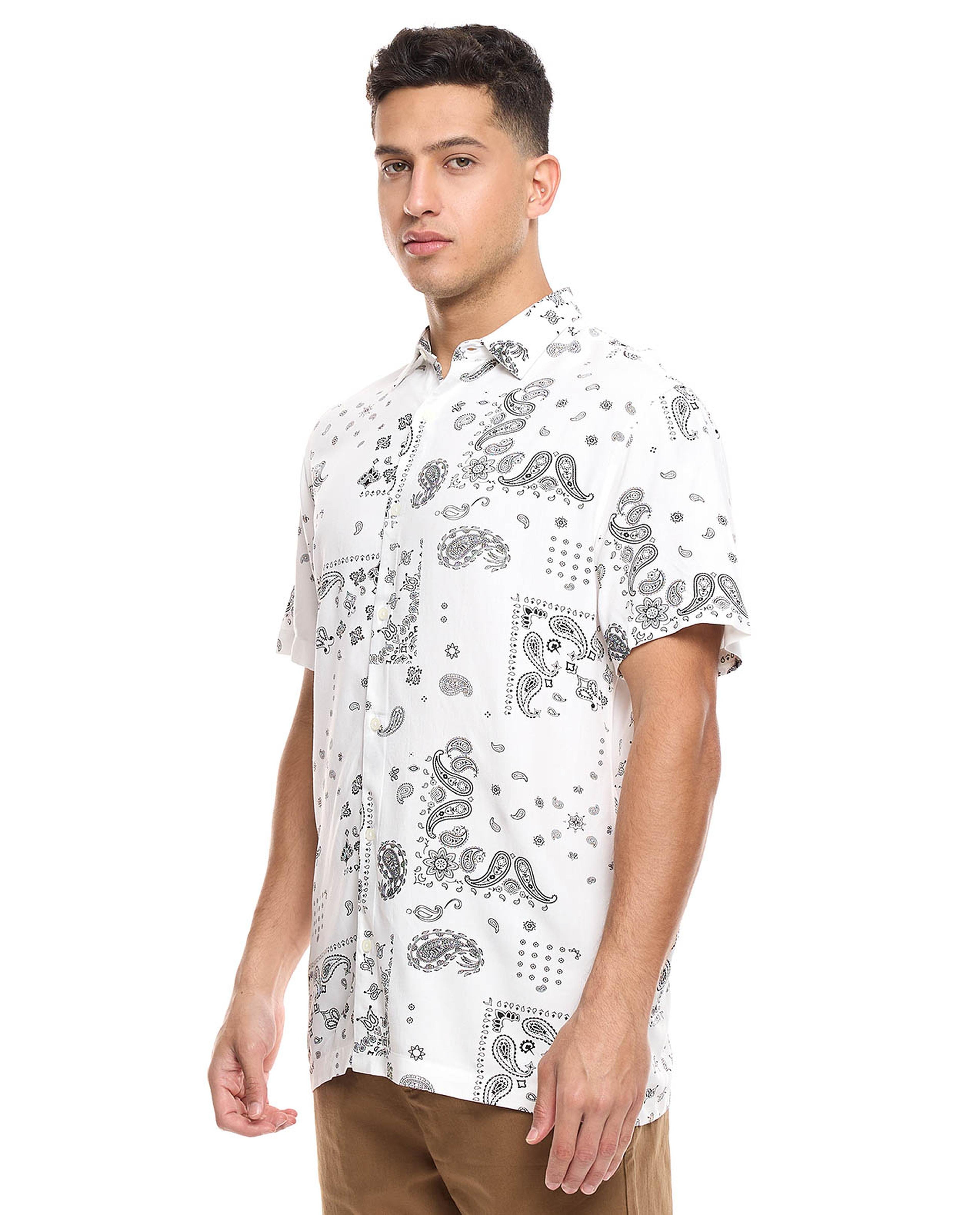 Paisley Printed Shirt with Classic Collar and Short Sleeves