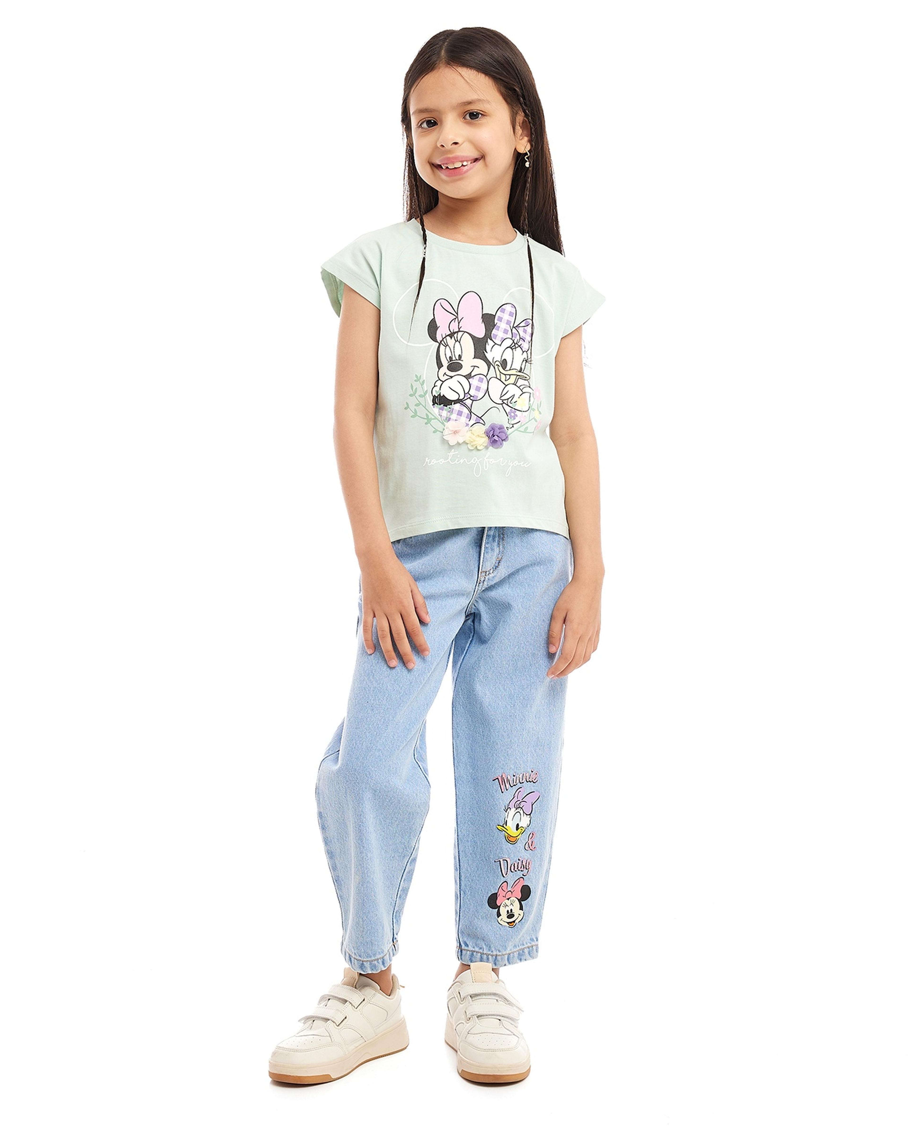Minnie & Daisy Print T-Shirt with Crew Neck and Short Sleeves