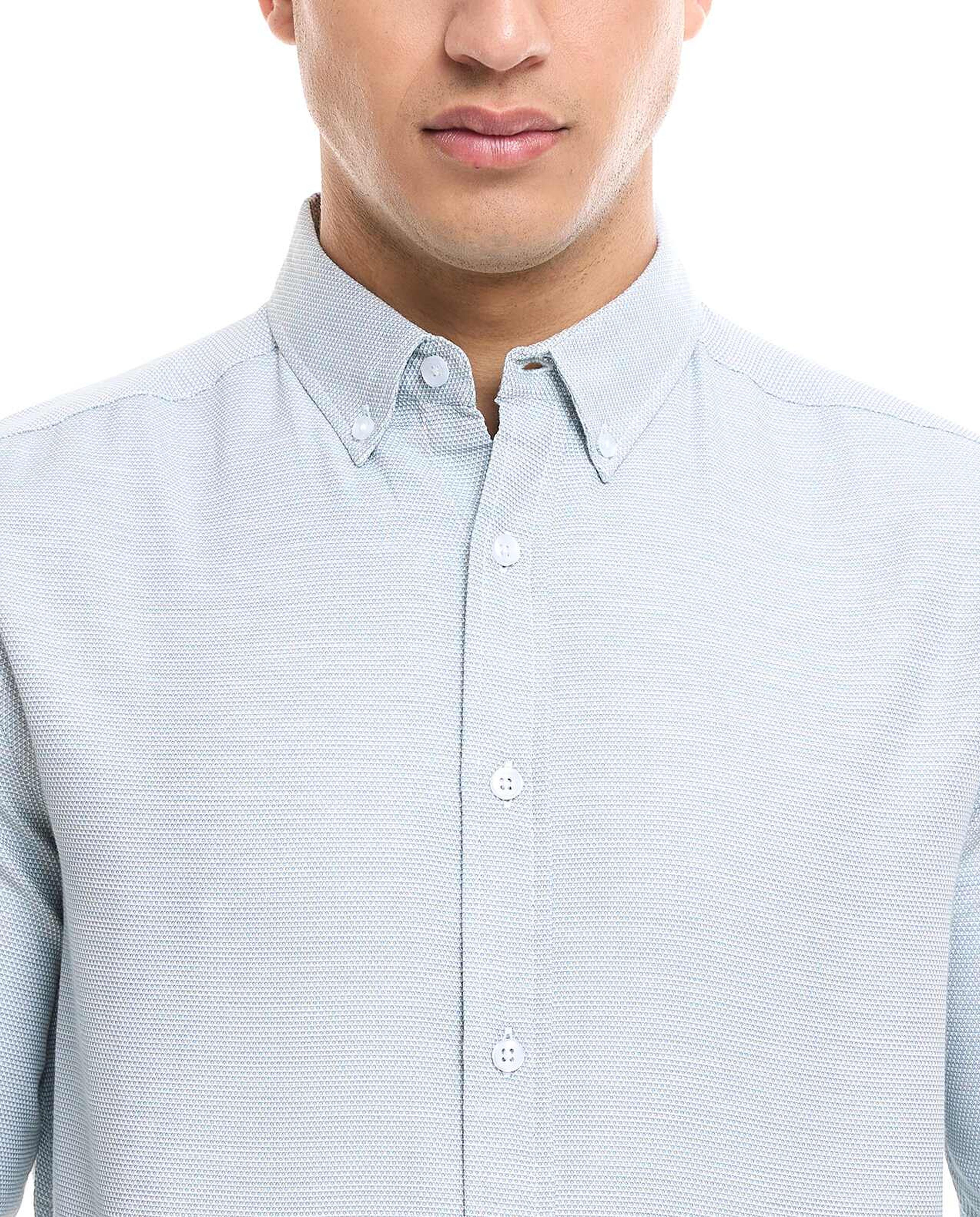 Textured Shirt with Button-Down Collar and Long Sleeves