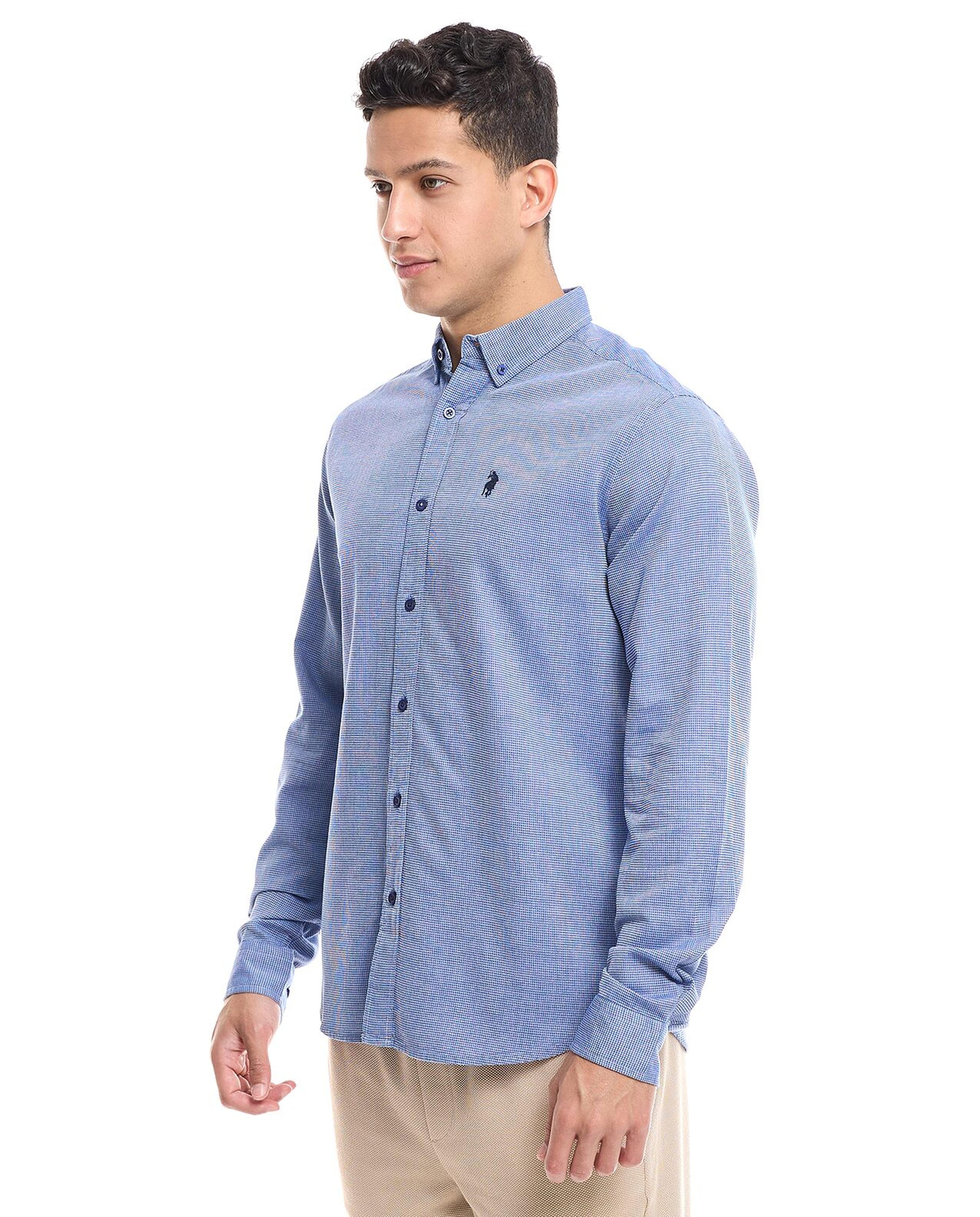 Logo Detail Shirt with Button-Down Collar and Long Sleeves