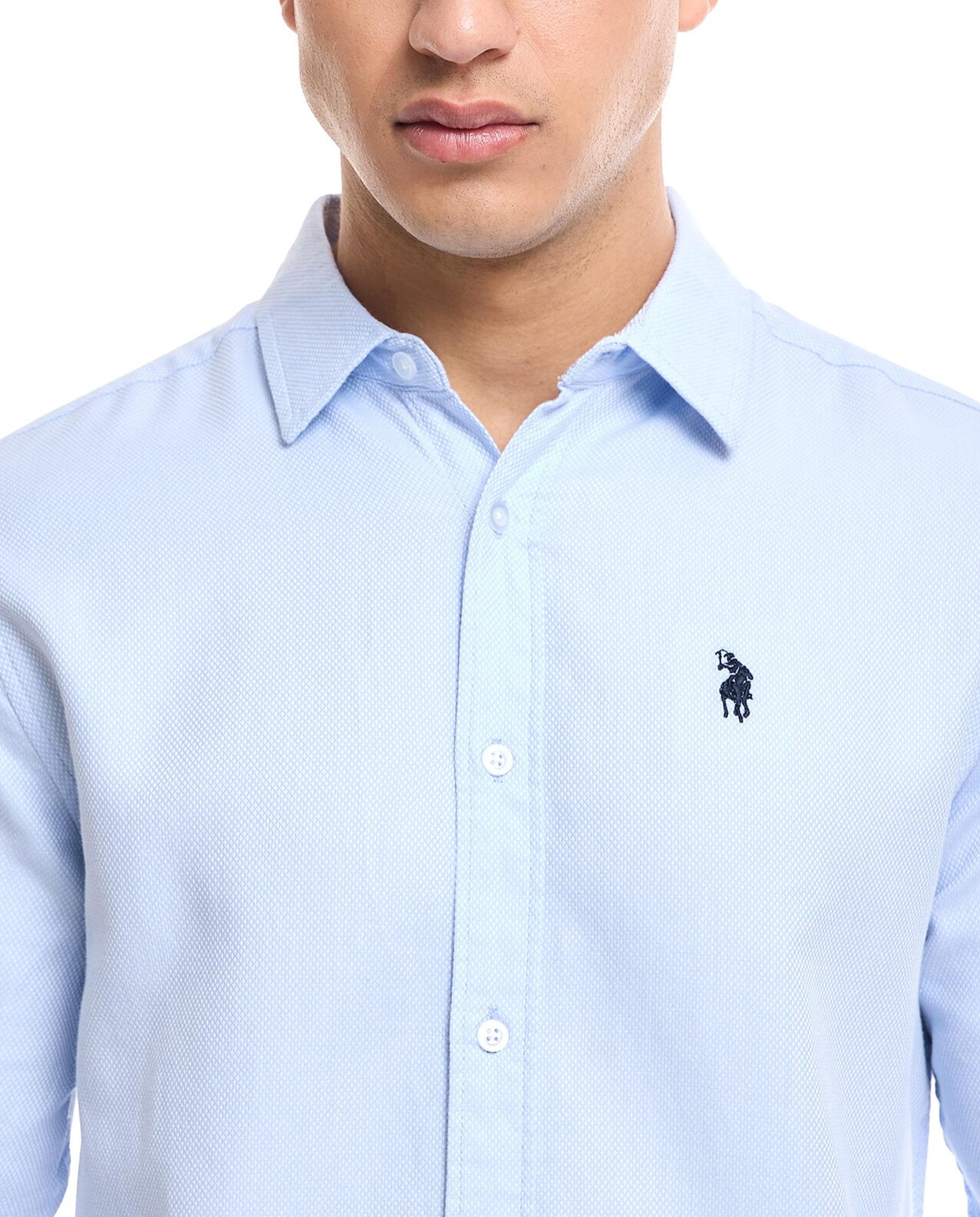 Logo Detail Shirt with Button-Down Collar and Long Sleeves