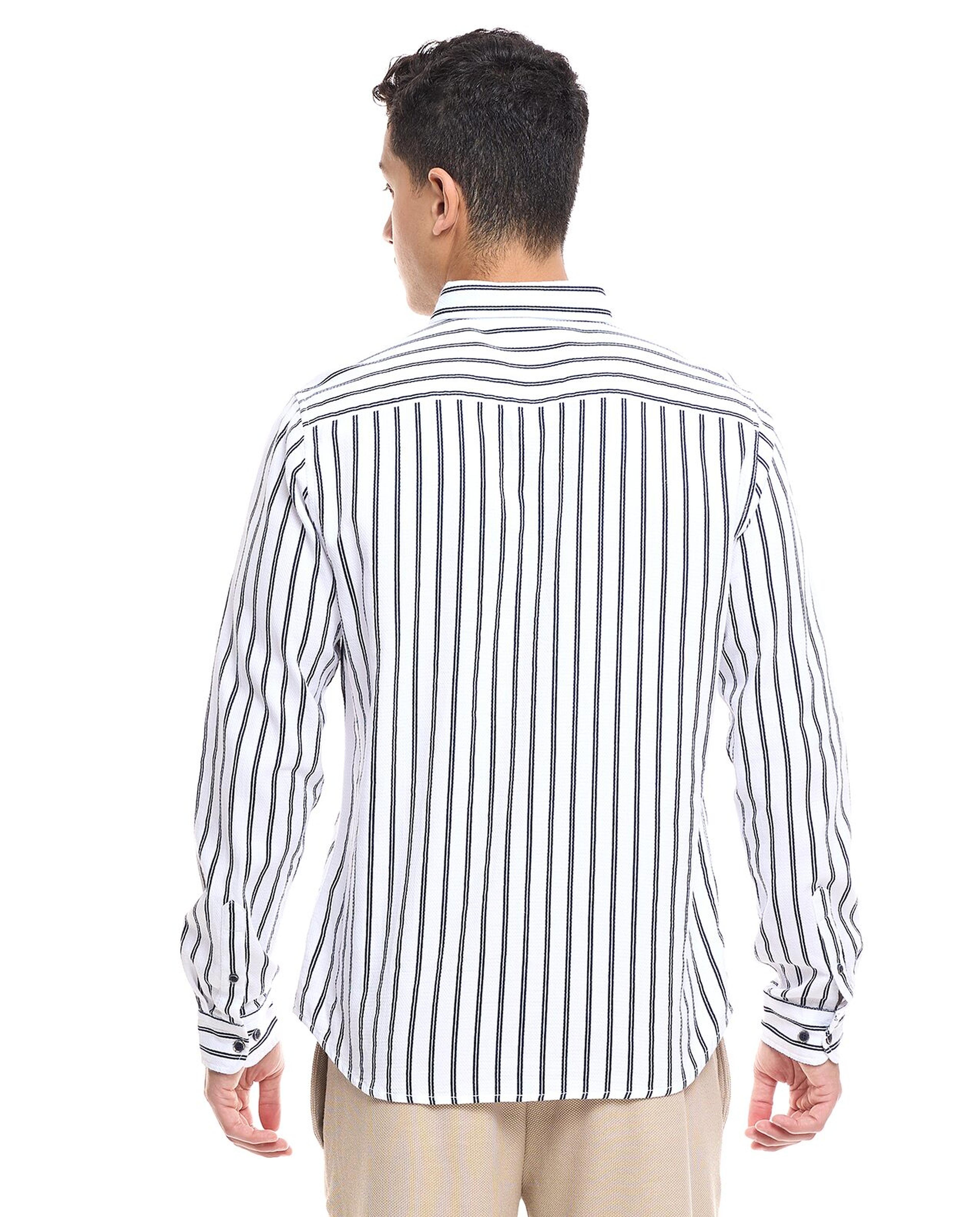 Striped Shirt with Button-Down Collar and Long Sleeves
