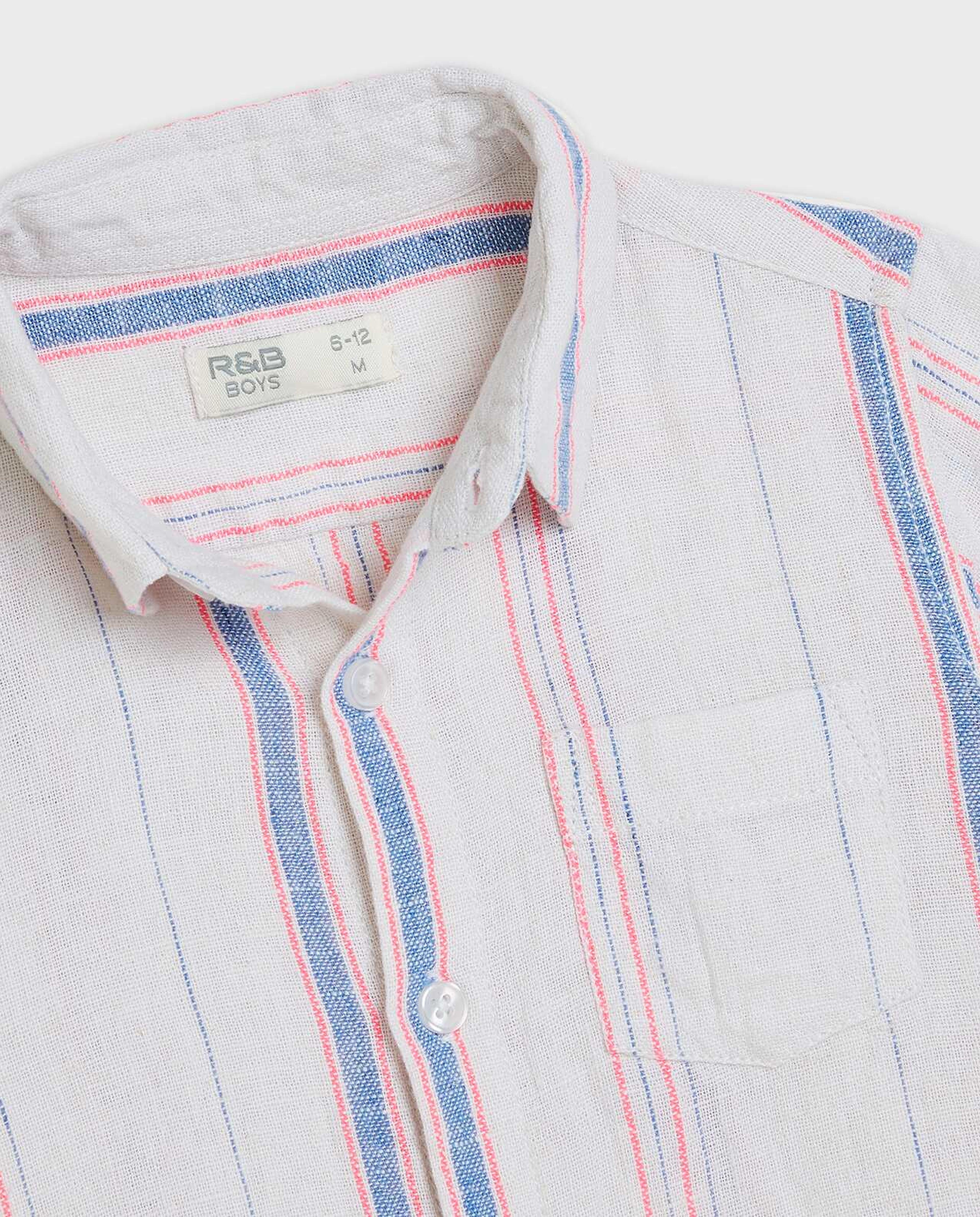 Striped Shirt with Classic Collar and Short Sleeves