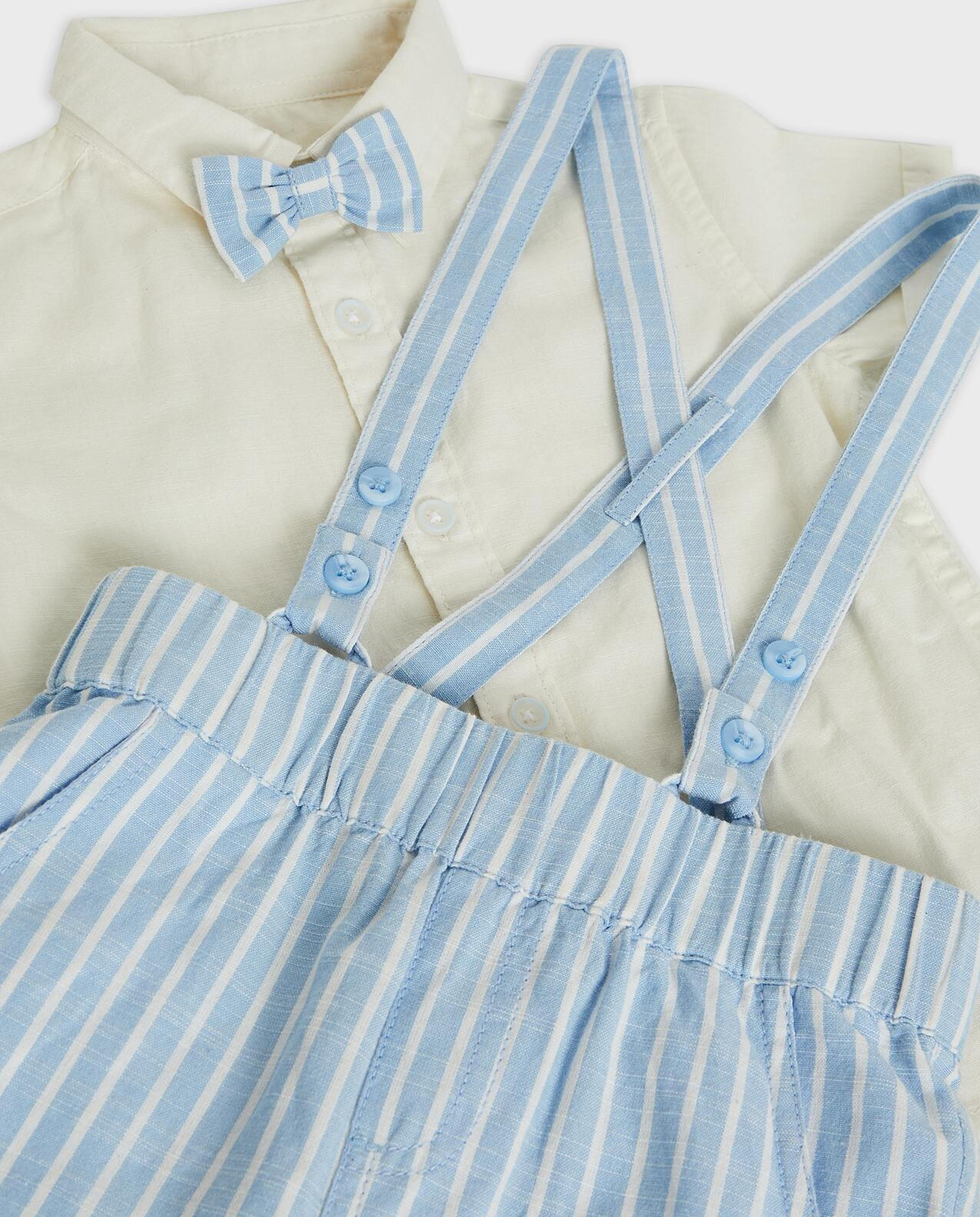 Solid Shirt and Striped Shorts with Suspenders