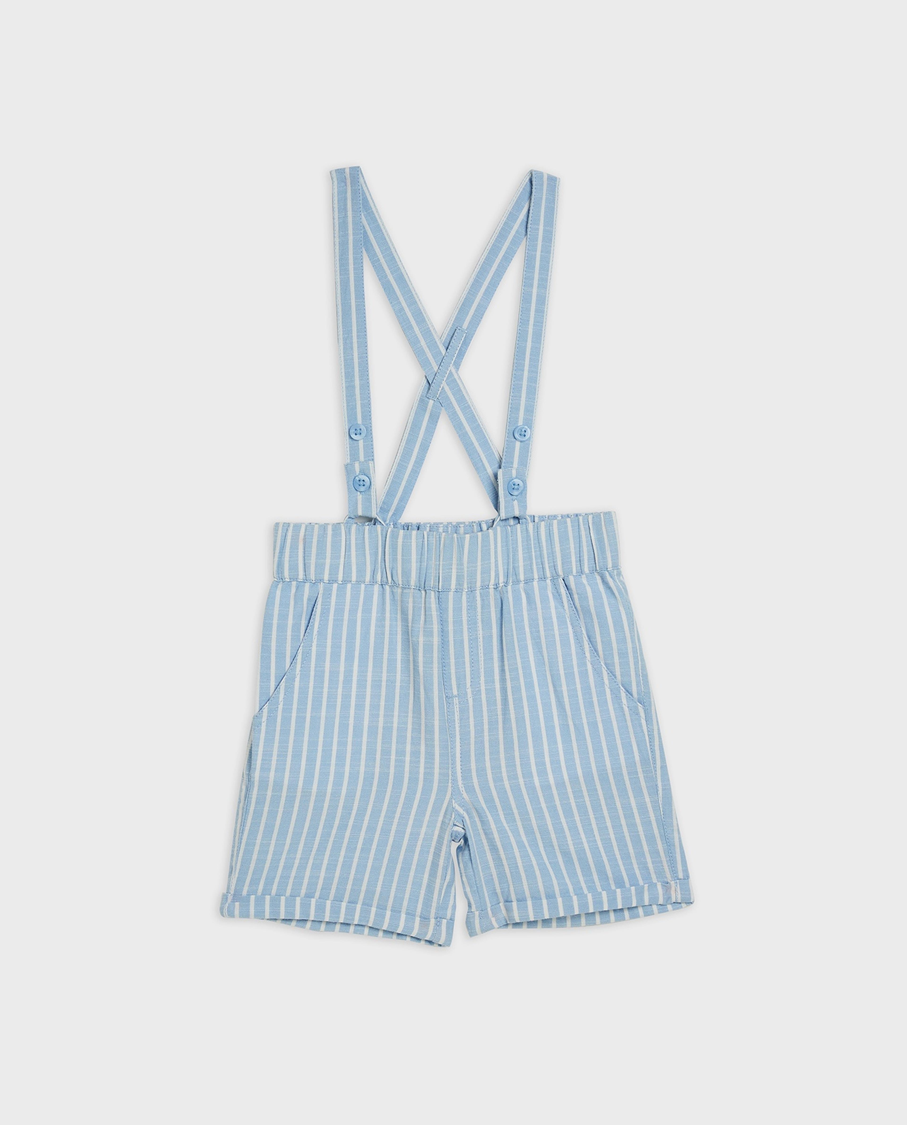 Solid Shirt and Striped Shorts with Suspenders